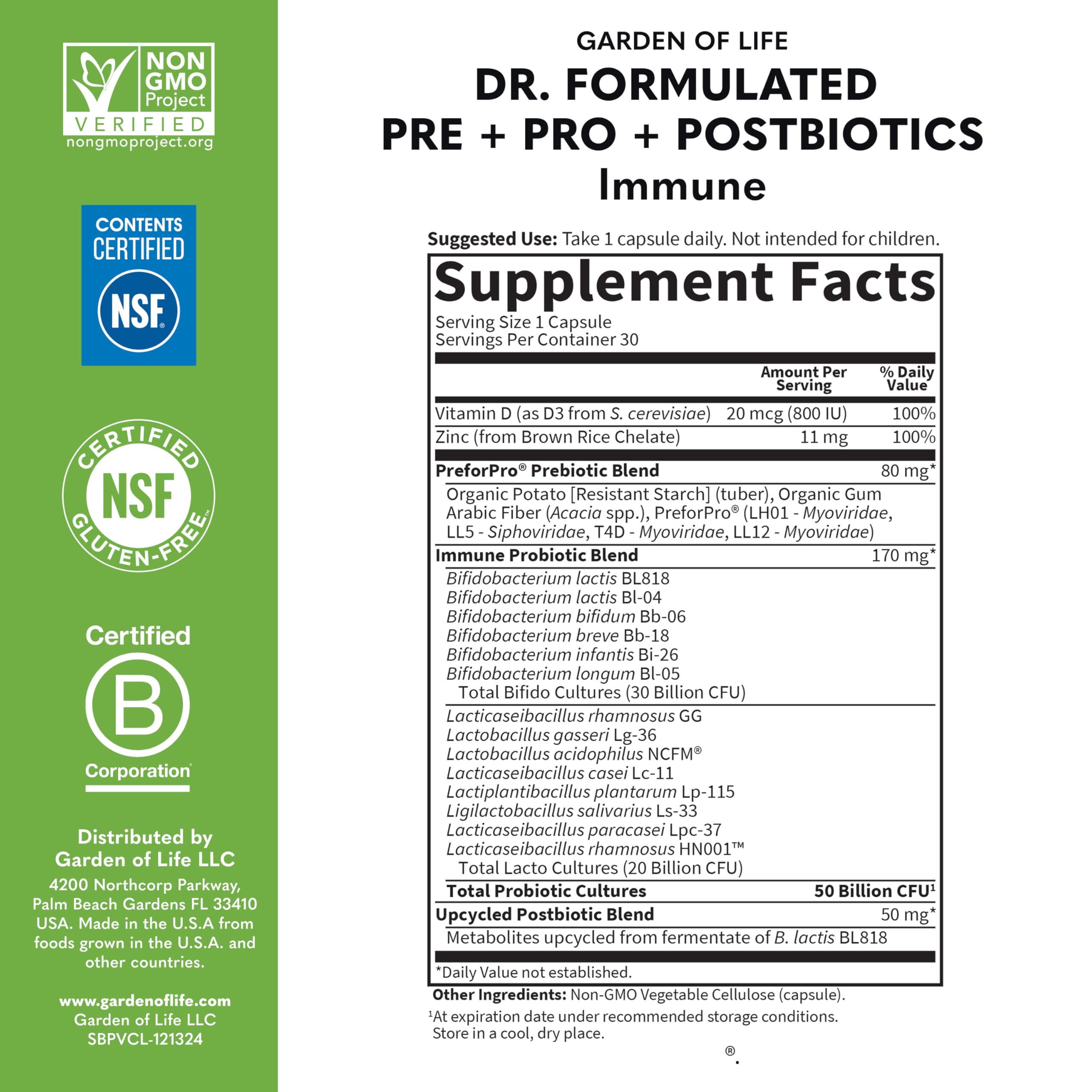 Garden of Life Dr. Formulated Pre, Post & Probiotics Immune Support with Prebiotics & Postbiotics – 50 Billion CFU, Gut & Digestive Health Support, Zinc & Vitamin D3, Vegan, 30 Day Supply Garden of Life Au supplements