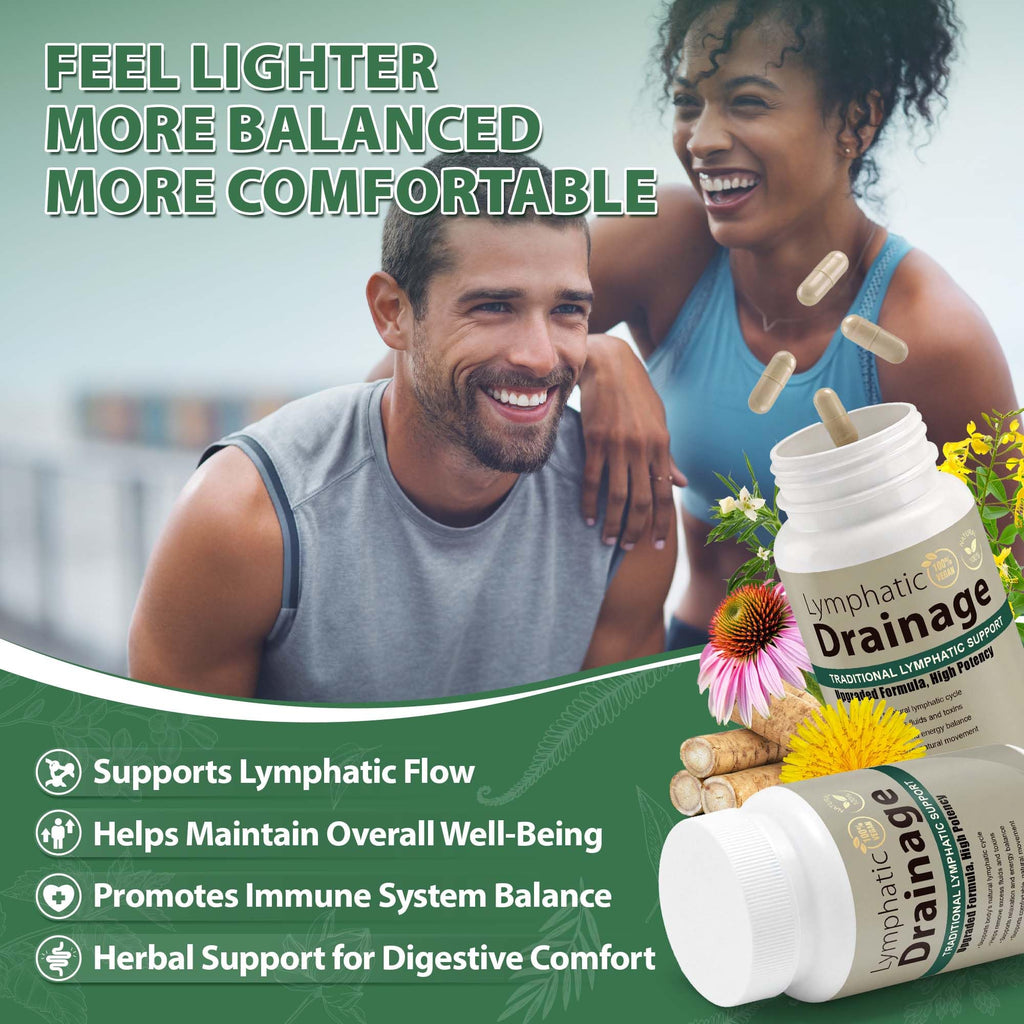 Lymphatic Drainage Capsules Natural Herbal Supplement for Immune Health & Fluid Balance, with Echinacea, Dandelion, and Burdock 60 Capsules