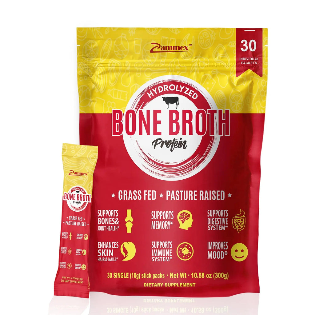 Zammex Bone Broth Packets-20g Collagen Protein-Beef Bone Broth Powder to Go-30 Travel Zammex Au supplements