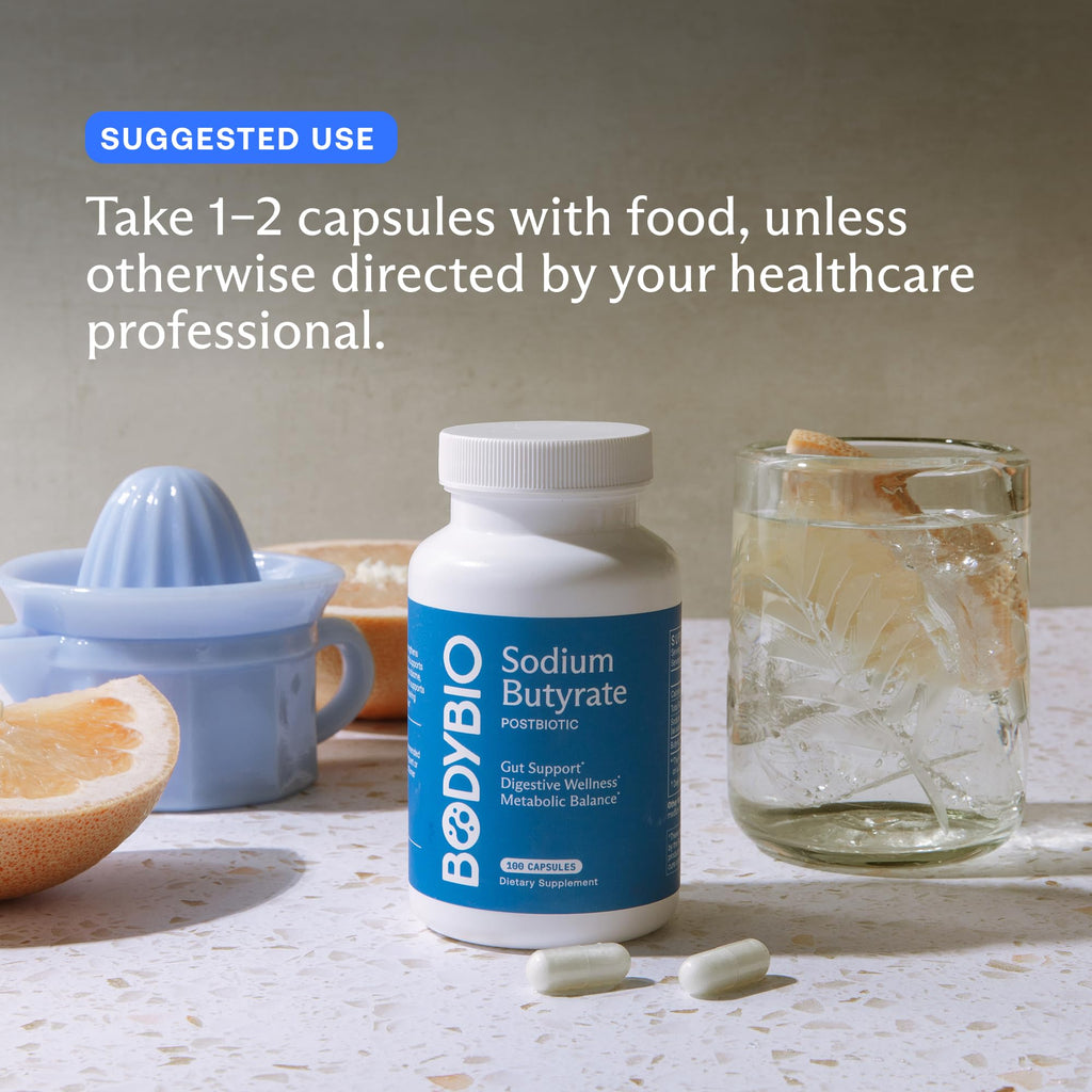 BodyBio Butyrate - Postbiotic for Gut Health, Digestive Support, Bloat, Gas & Constipation Relief, Leaky Gut Repair - Sodium
