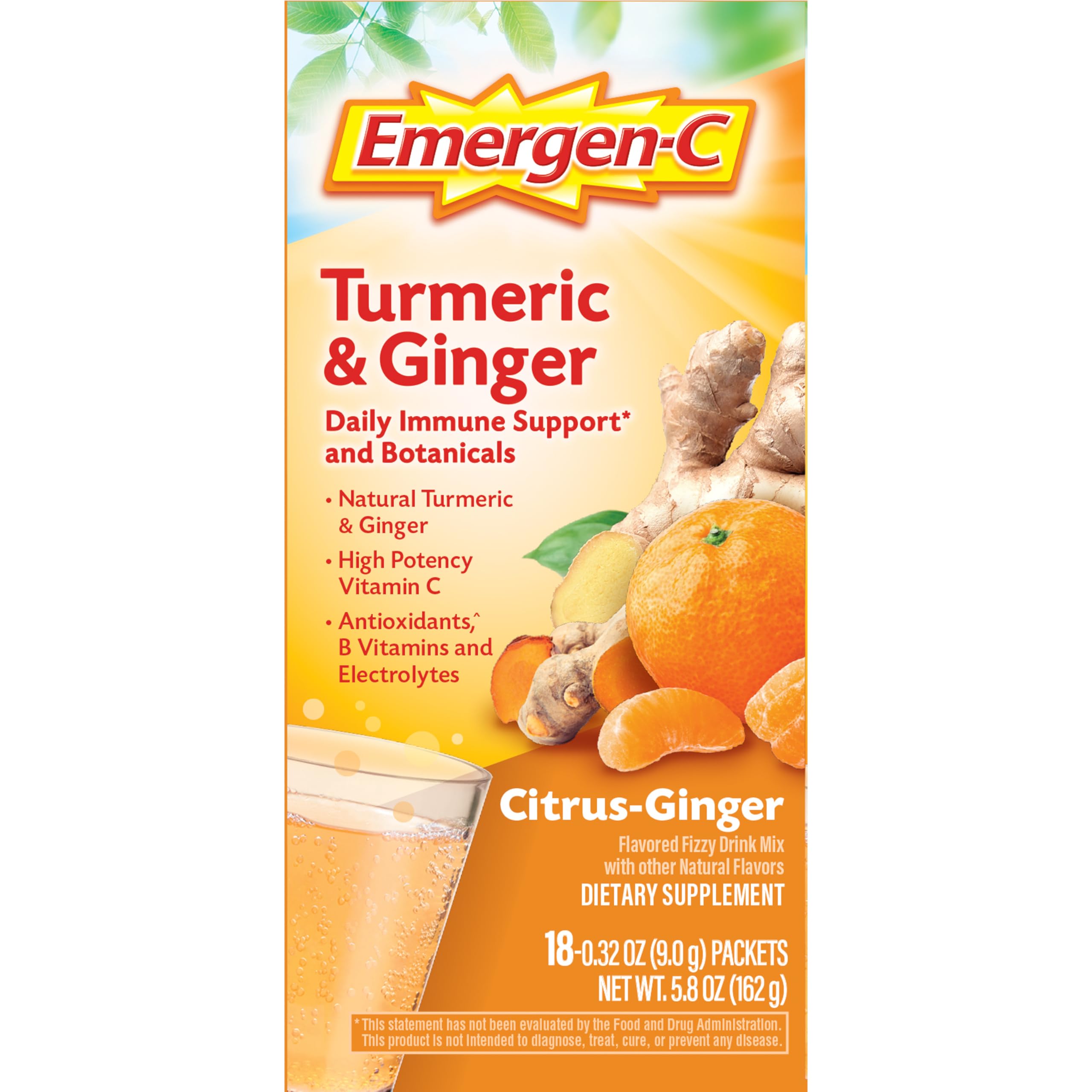 Emergen-C Citrus-Ginger Fizzy Drink Mix, Turmeric and Ginger, Immune Support, Natural Flavors