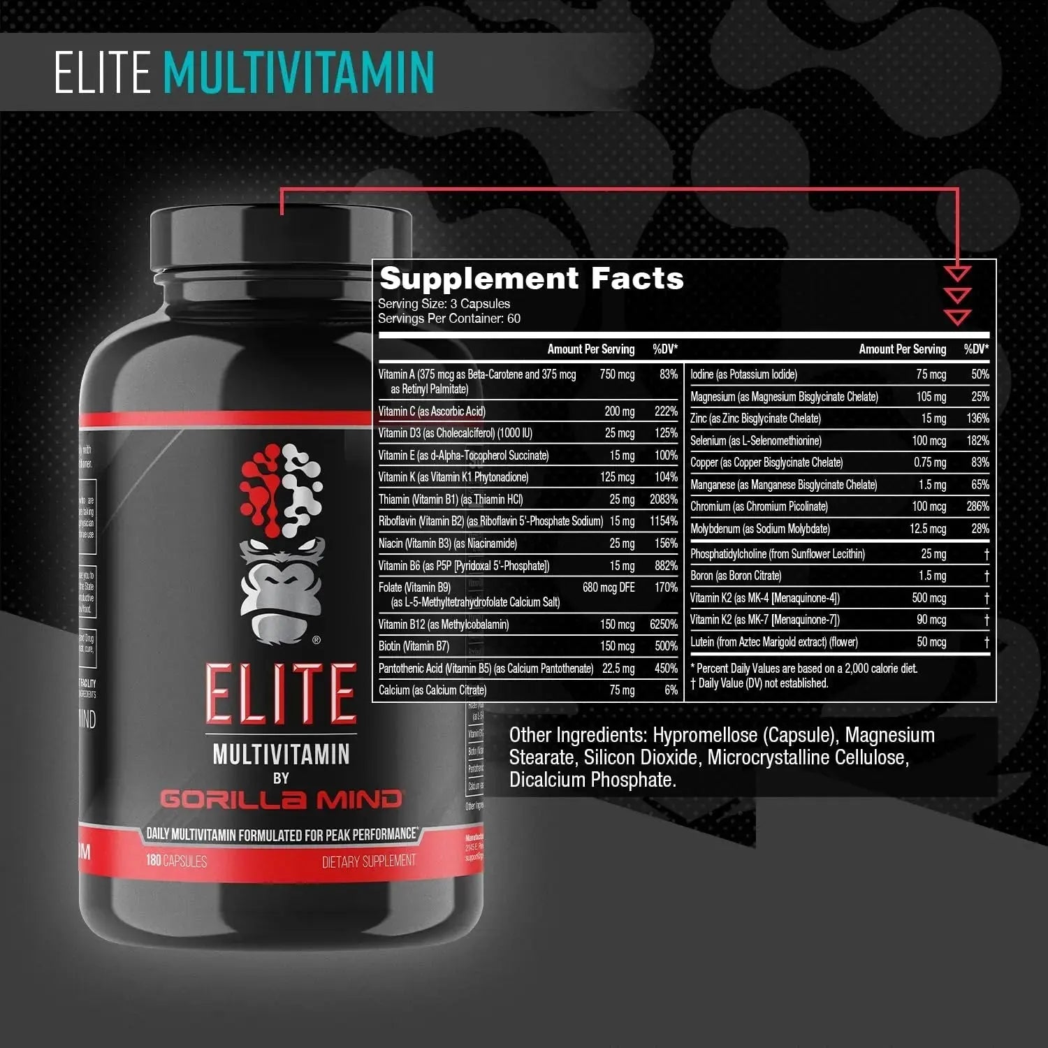 Gorilla Mind Elite Multi-Vitamin (180 Capsules) – Daily Multivitamin Formulated for Peak Performance | 27 Nutrients to Backfill Micronutrient Shortcomings Gorilla Mind Au supplements