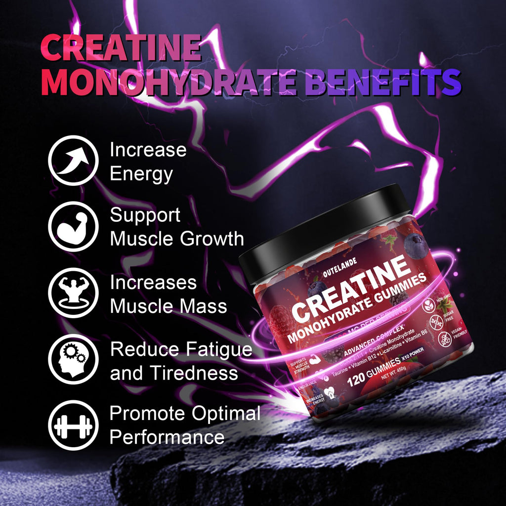 Creatine Monohydrate Gummies 8000 mg for Men & Women, Creatine Supplement for Enhanced Muscle Growth, Energy Boost - with L-Taurine, Sugar Free, Vegan