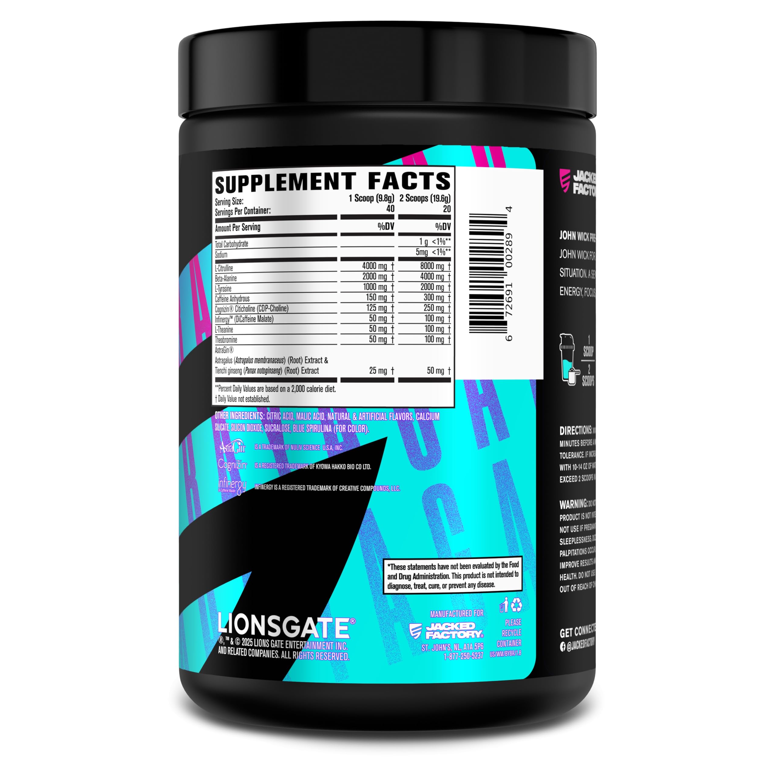 Jacked Factory X John Wick - Wick Mode Pre Workout Powder - Intense Energy, Battle-Ready Focus, Unstoppable Commitment, and Sheer Will