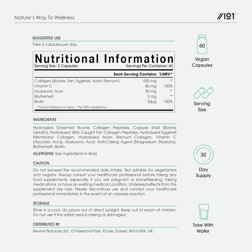Multi Collagen Capsules - 120 Capsules - Types I, II, III, V & X - Wild Caught Fish, Grass Fed Bovine, Eggshell Revive Naturals Au supplements