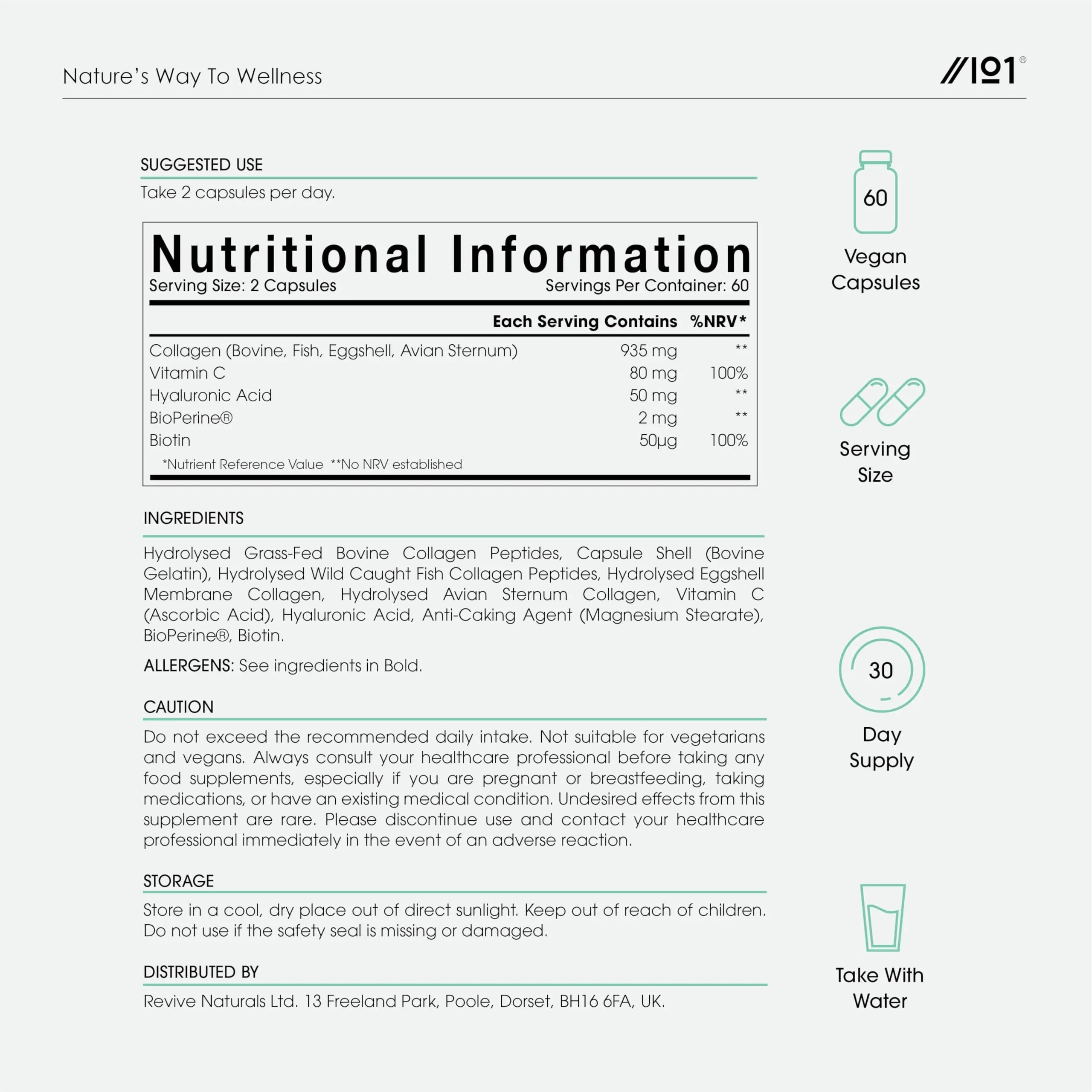 Multi Collagen Capsules - 120 Capsules - Types I, II, III, V & X - Wild Caught Fish, Grass Fed Bovine, Eggshell Revive Naturals Au supplements