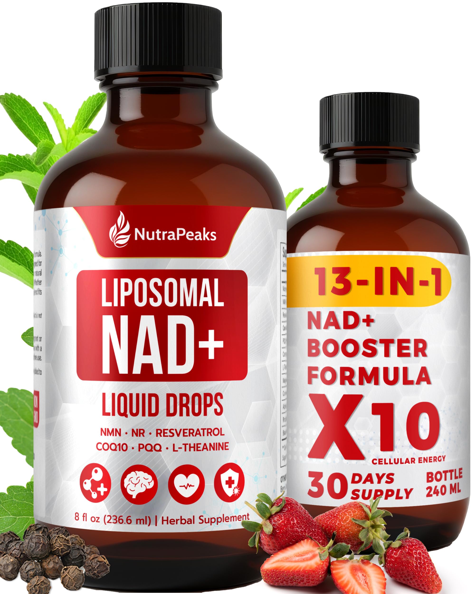 NutraPeaks NAD+ Supplement Liquid - NAD+ Supplement 1000mg, NAD+ Nicotinamide Riboside Resveratrol Supplements with PQQ, NAD+ Berry Flavor Sticks for Anti-Aging, Energy, Focus NutraPeaks Au supplements