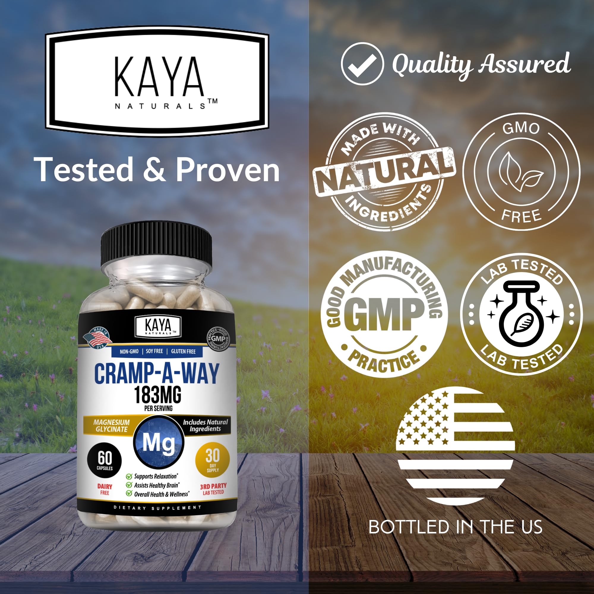 Kaya Naturals Cramp-A-Way Magnesium Glycinate 183mg (60 Count (Pack of 1) Kaya Naturals Au supplements