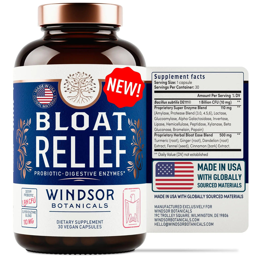 Bloat Relief Probiotic and Digestive Enzymes - Anti Bloating Turmeric, Fennel, Bromelain IBS WINDSOR BOTANICALS Au supplements