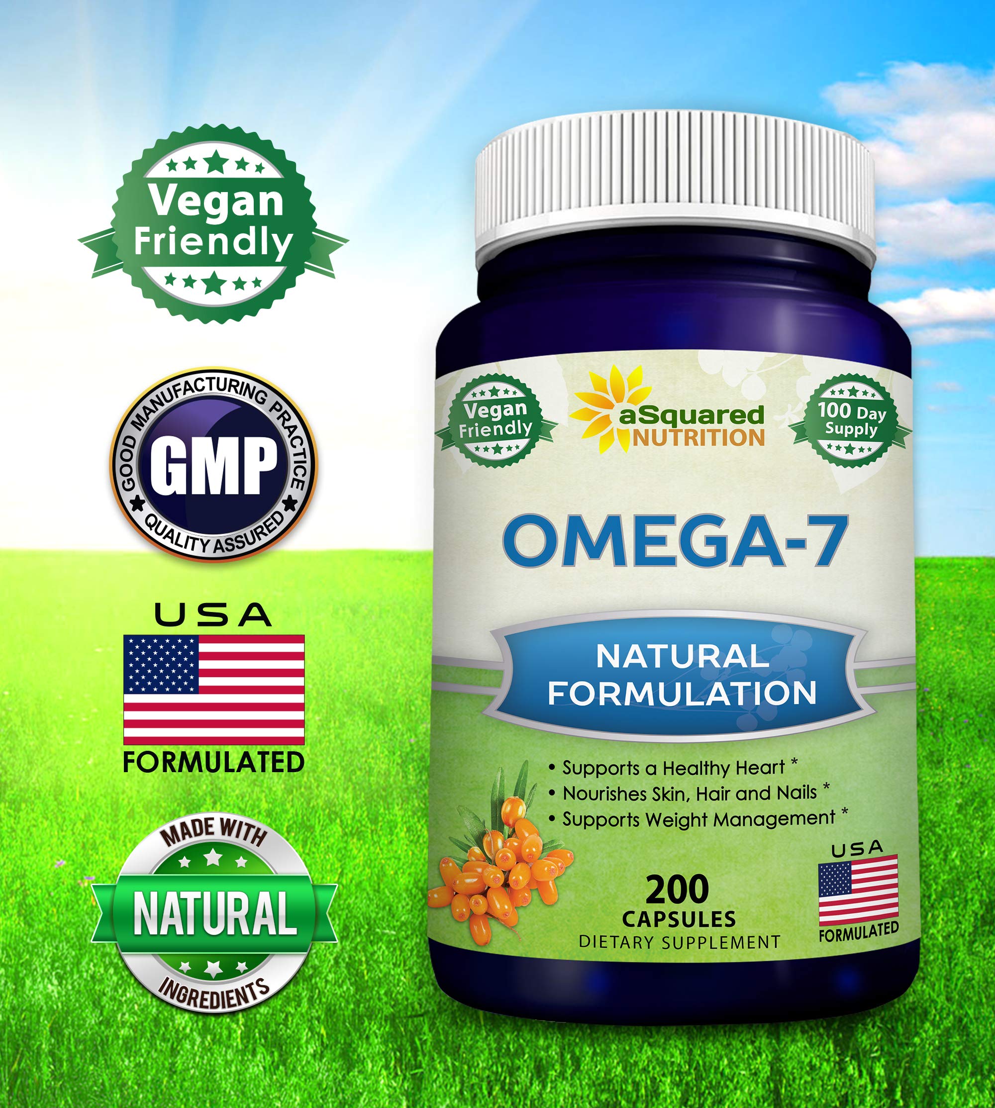aSquared Nutrition Purified Omega 7 Fatty Acids-200 Capsules from Natural Sea Buckthorn aSquared Nutrition Au supplements