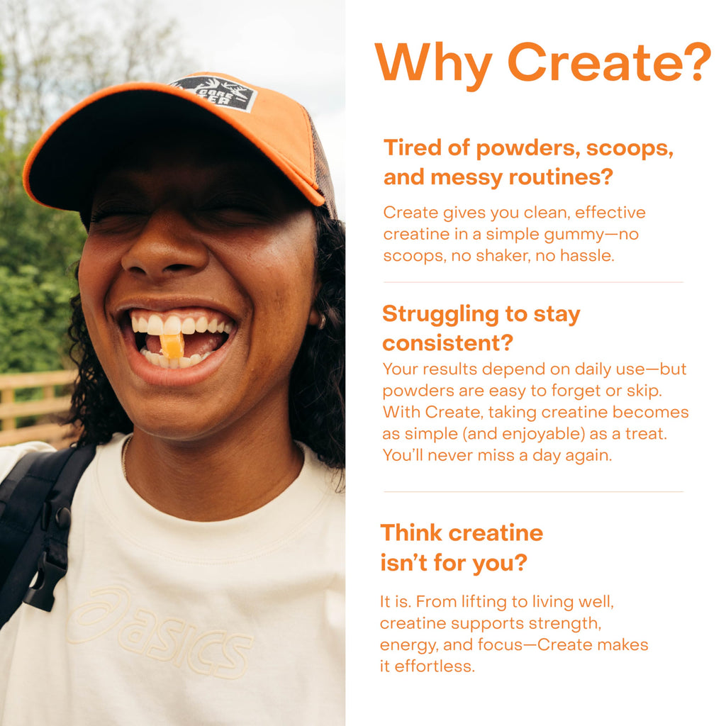 Create Creatine Monohydrate Gummies for Men & Women, Boost Focus, Strength, and Endurance, Anti-Melting Formula, Vegan, Gluten-Free, Non-GMO, 1.5g of Creatine per Gummy (Orange) Create Au supplements