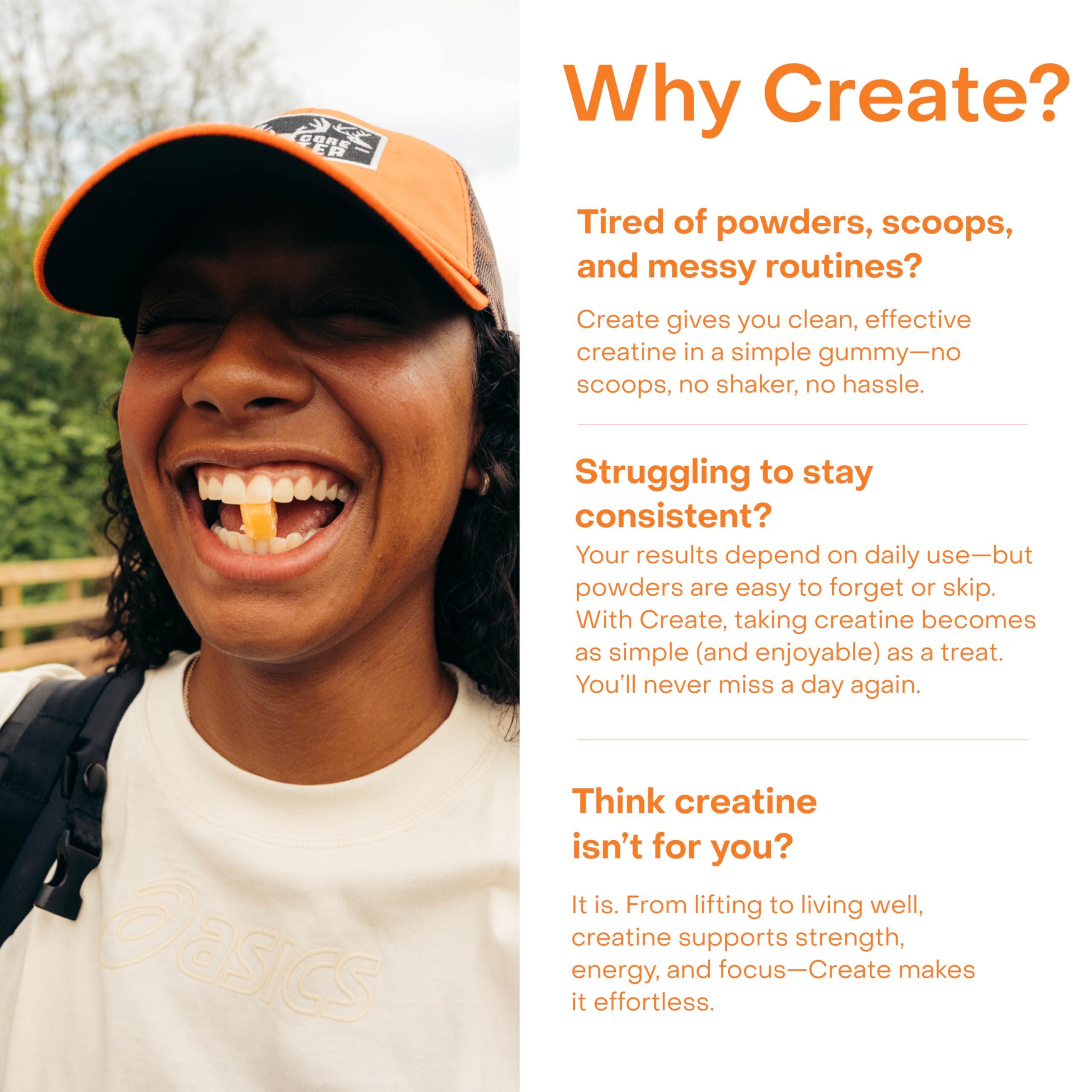 Create Creatine Monohydrate Gummies for Men & Women, Boost Focus, Strength, and Endurance, Anti-Melting Formula, Vegan, Gluten-Free, Non-GMO, 1.5g of Creatine per Gummy (Orange) Create Au supplements