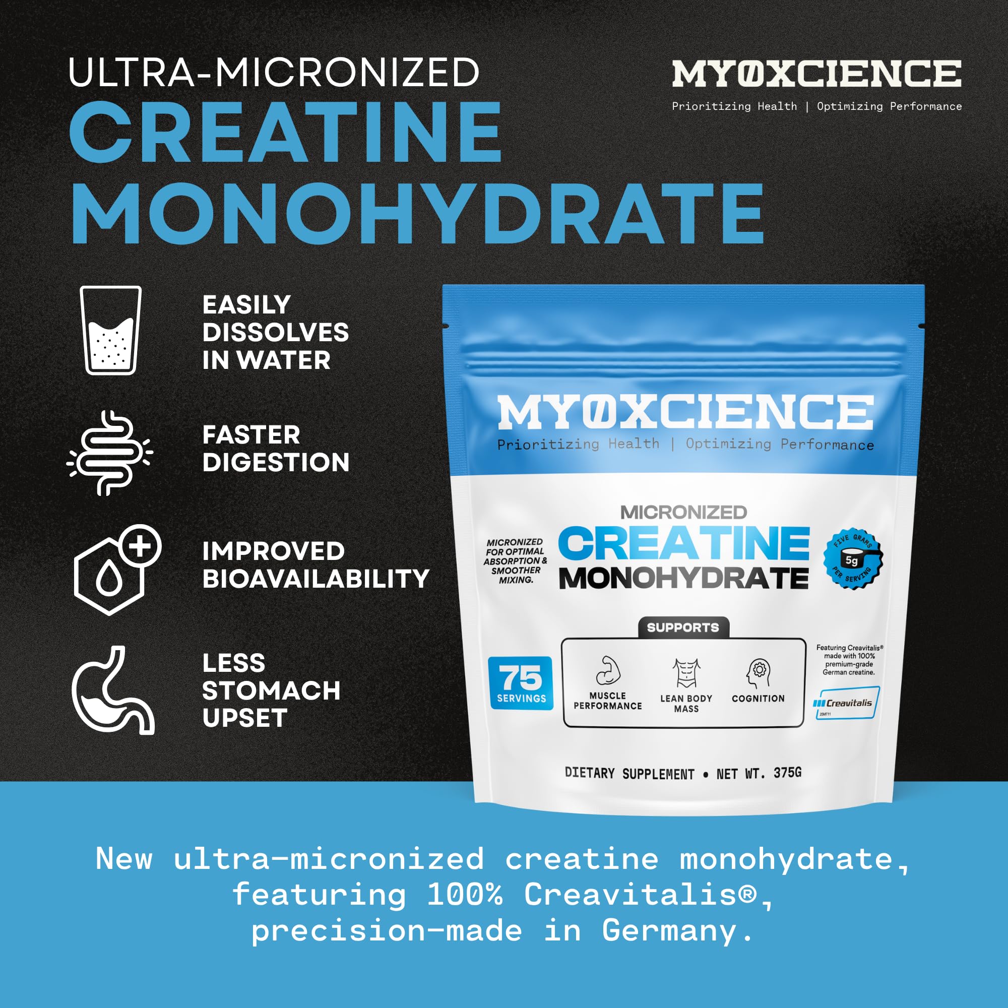 MYOXCIENCE Micronized Creavitalis Creatine | The World’s Purest Micronized Form of Creatine Monohydrate | Supports Muscle Performance