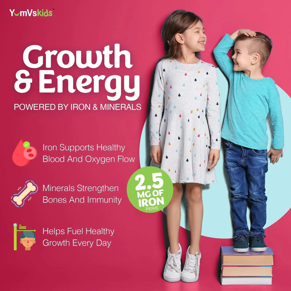 YumVs Kids Multivitamin with Iron & Minerals Chewable Tablets – Grape & Berry Flavor Vitamins for Toddlers & Children Age 2+ – Daily Multivitamin YUM-V'S Au supplements