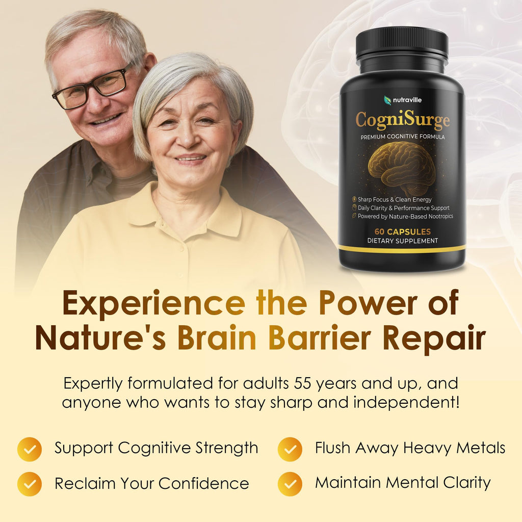 Nutraville CogniSurge Nootropics Brain Support Supplement for Memory and Focus - Nature-Powered Lion's Mane Supplement Capsules with Shilajit - No Caffeine or Stimulants - 30 Servings Nutraville Au supplements