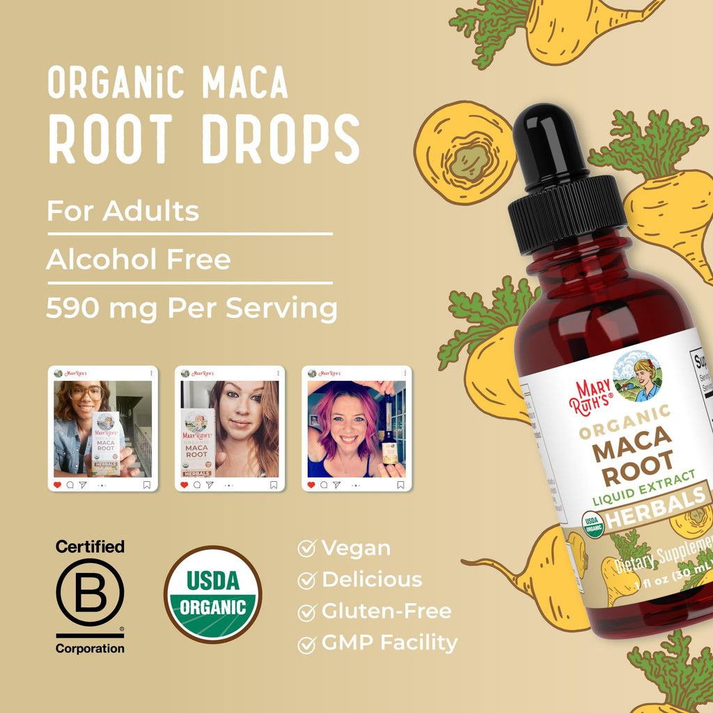 MARYRUTH'S USDA Organic Maca Root Liquid Drops | Vegan | Non-GMO | Gluten Free | Alcohol Free | 1 Fl Oz