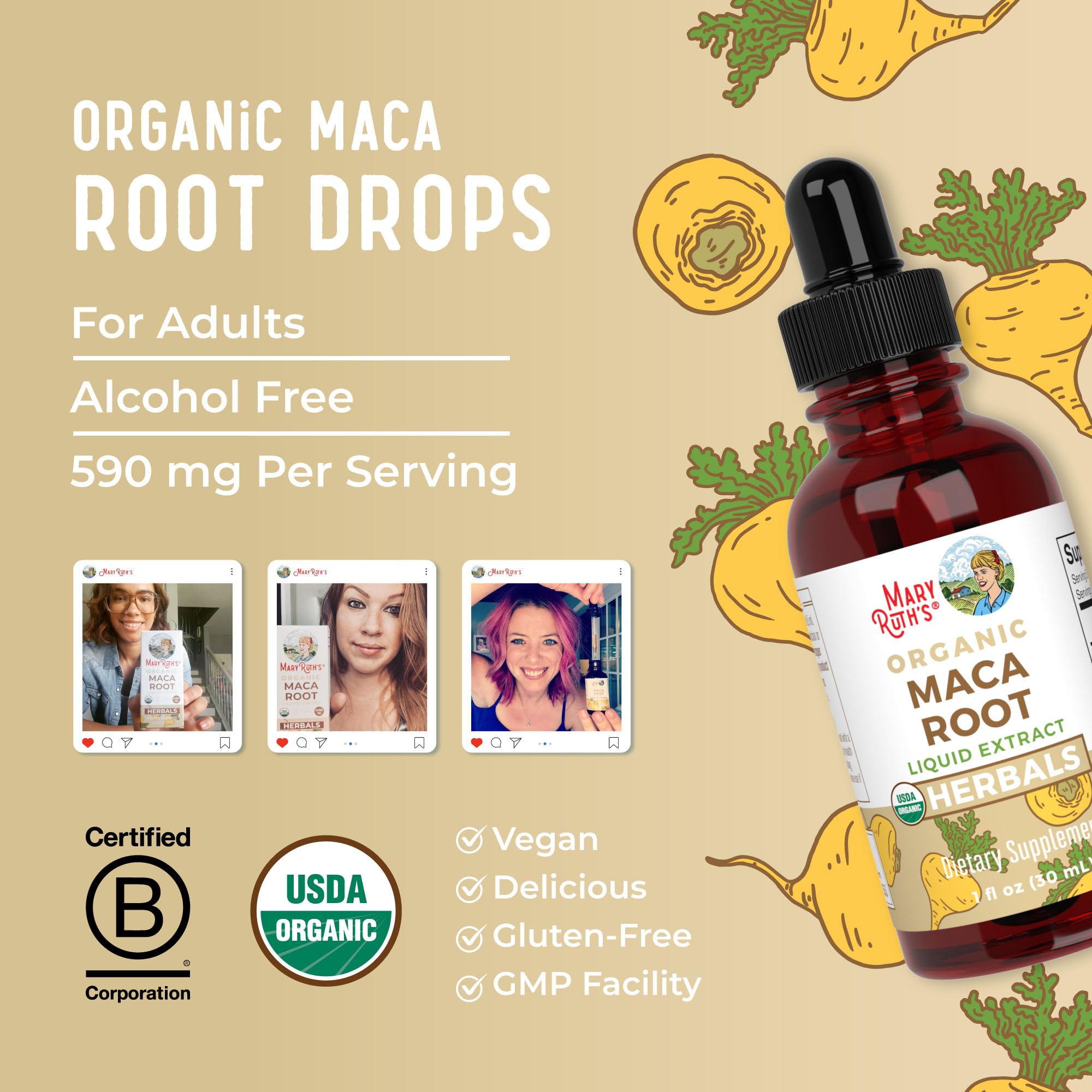 MARYRUTH'S USDA Organic Maca Root Liquid Drops | Vegan | Non-GMO | Gluten Free | Alcohol Free | 1 Fl Oz