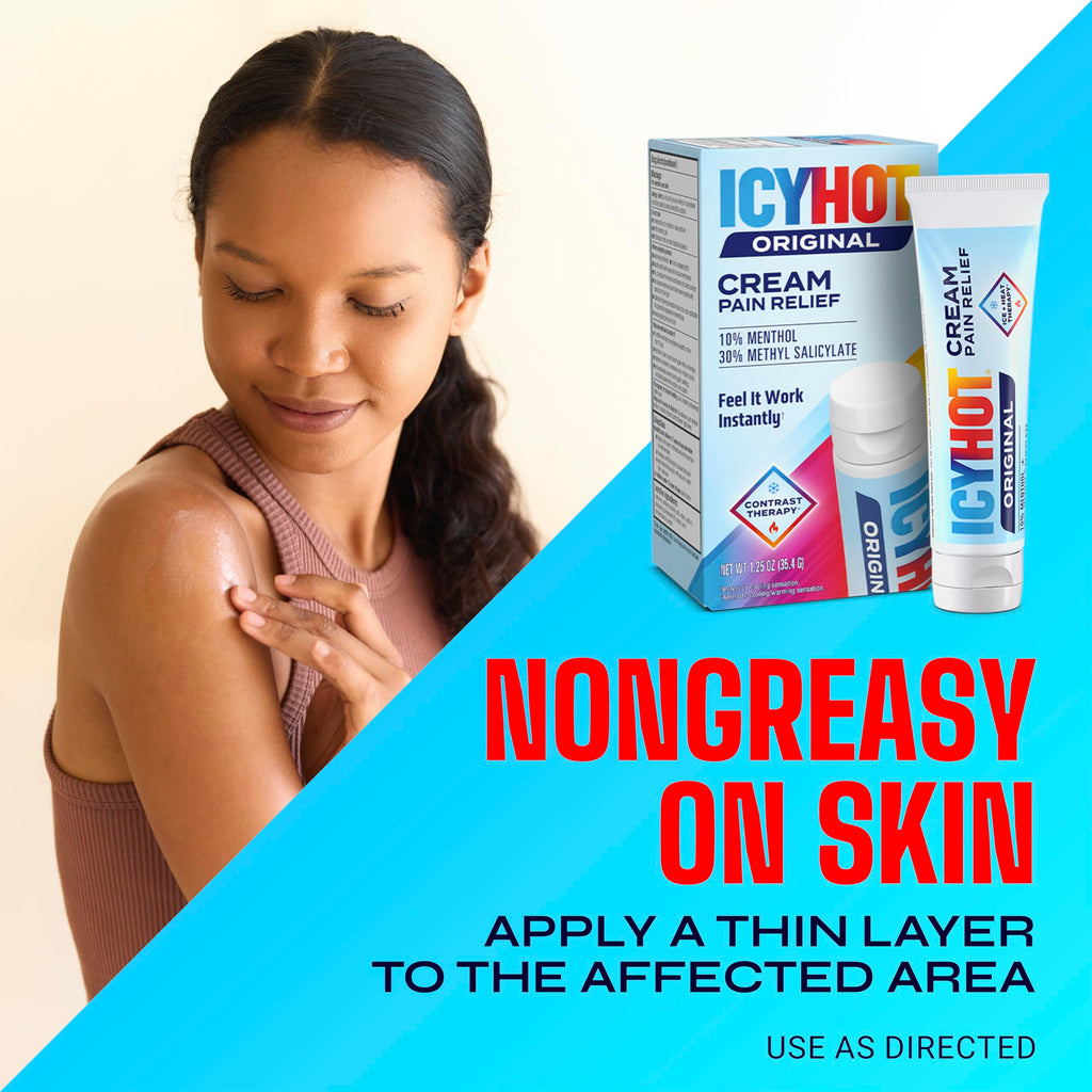 Icy Hot Original Pain Relief Cream, Fast-Acting Pain Relief with Menthol 10% and Methyl Salicylate 30%, Ice and Heat Contrast Therapy for Backaches, Joints, Muscle Strains and Arthritis, 1.25 oz Icy Hot Au supplements