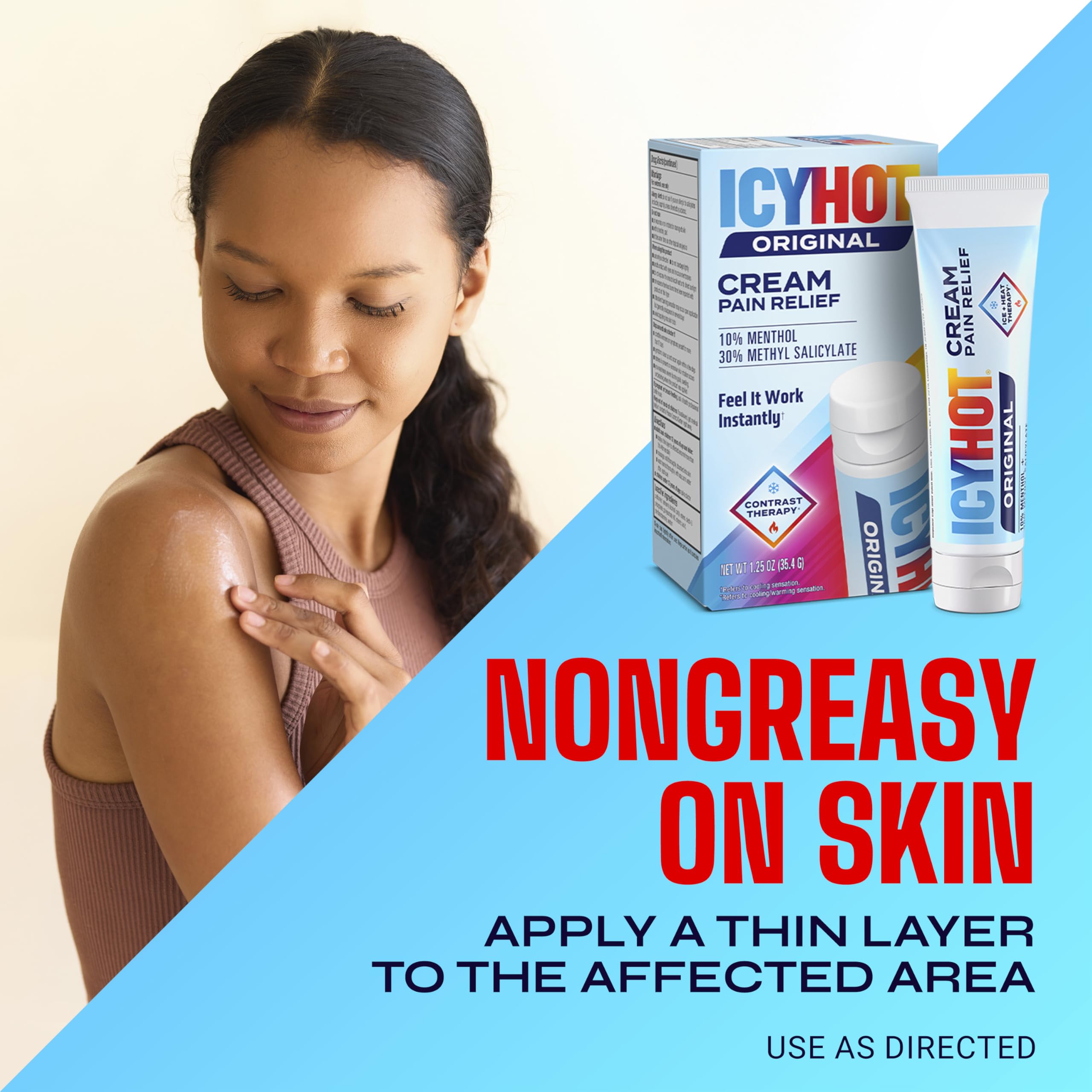 Icy Hot Original Pain Relief Cream, Fast-Acting Pain Relief with Menthol 10% and Methyl Salicylate 30%, Ice and Heat Contrast Therapy for Backaches, Joints, Muscle Strains and Arthritis, 1.25 oz Icy Hot Au supplements