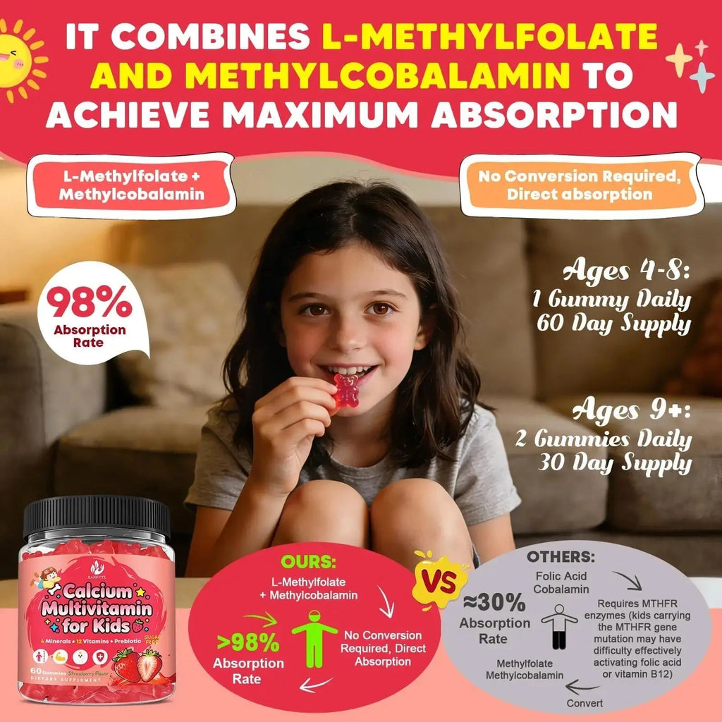 Sugar Free Calcium Multivitamin Gummies for Kids - Nutritional, Immune, Bone Support, Whole Multivitamin, with Vitamins A, C, D, B1, B2, B6, Folate JIANKYTZ Au supplements
