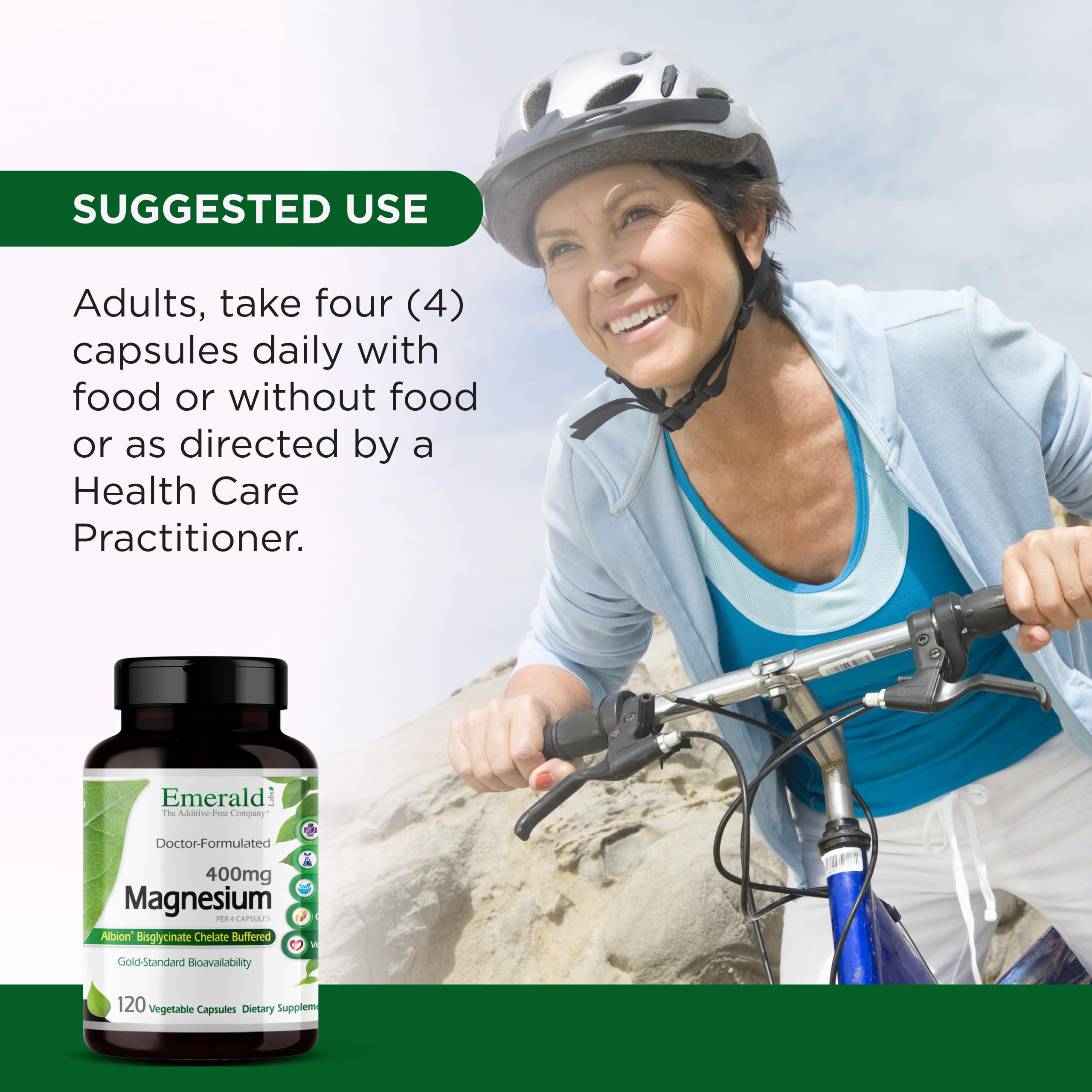 Emerald Labs Magnesium 400mg - Bone & Sleep Support with Albion Magnesium* - Vegan Friendly - 120 Vegetable Capsules (30-Day Supply) EMERALD LABS Au supplements