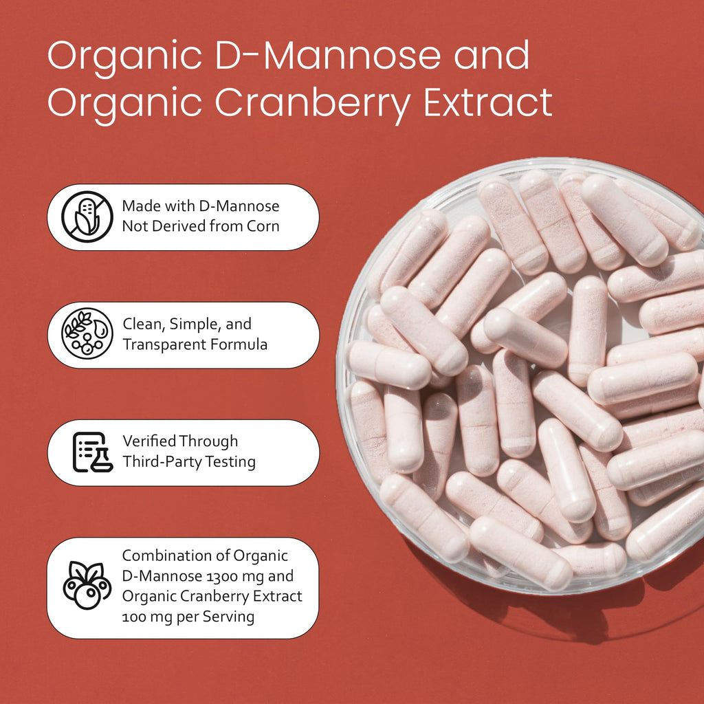 NaturaLife Labs Organic D-Mannose 1300 mg with Organic Cranberry Extract 100 mg per Serving – 100 Capsules – Non-GMO, Gluten-Free, Vegan NaturaLife Labs Au supplements