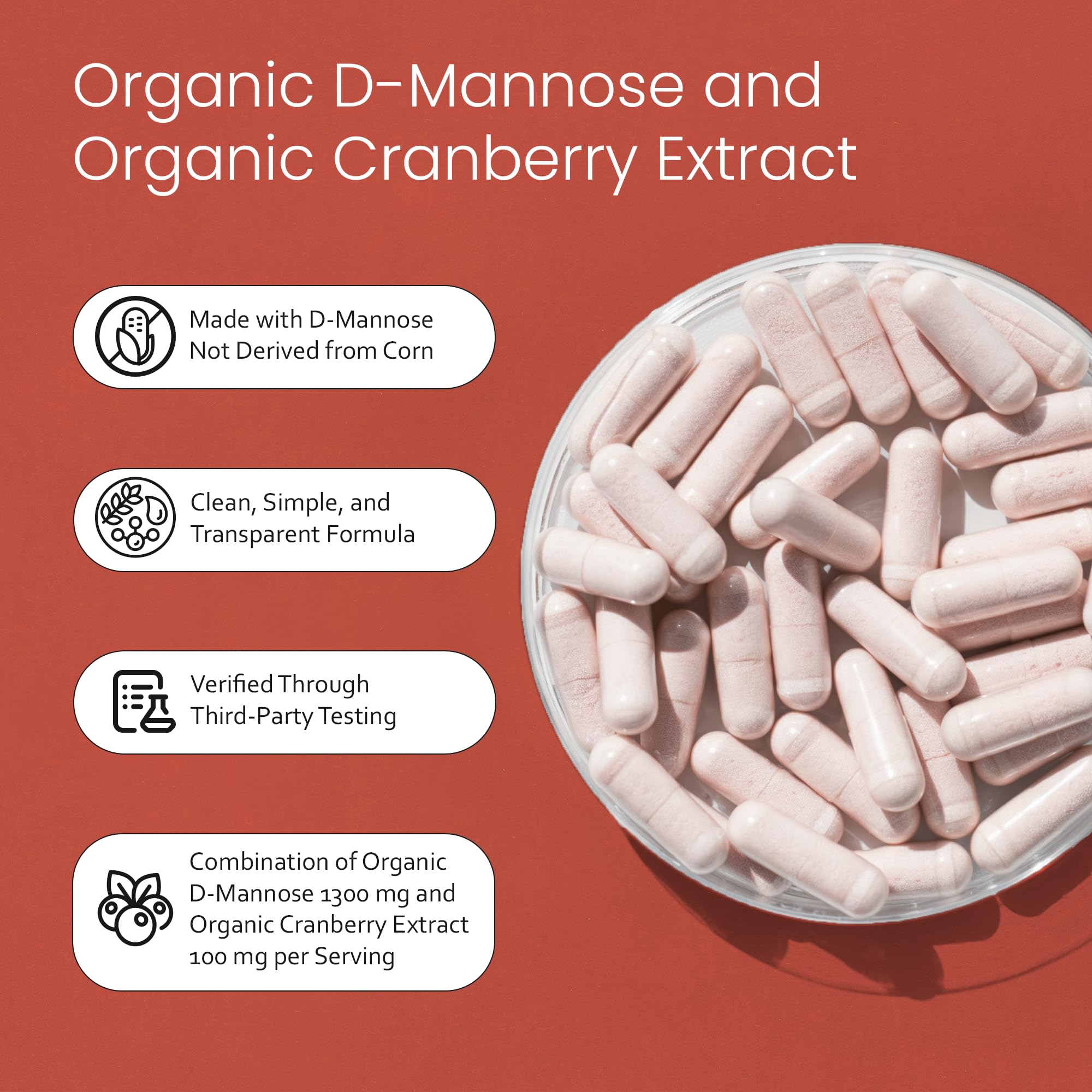 NaturaLife Labs Organic D-Mannose 1300 mg with Organic Cranberry Extract 100 mg per Serving – 100 Capsules – Non-GMO, Gluten-Free, Vegan NaturaLife Labs Au supplements