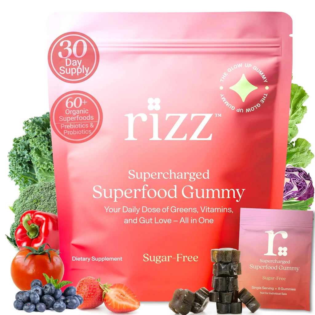 Rizz Sugar-Free Green Gummies - 60+ Superfoods 6g Fiber - Prebiotic and Probiotic Gummies - Vegan Multivitamins for Women & Men Rizz Au supplements
