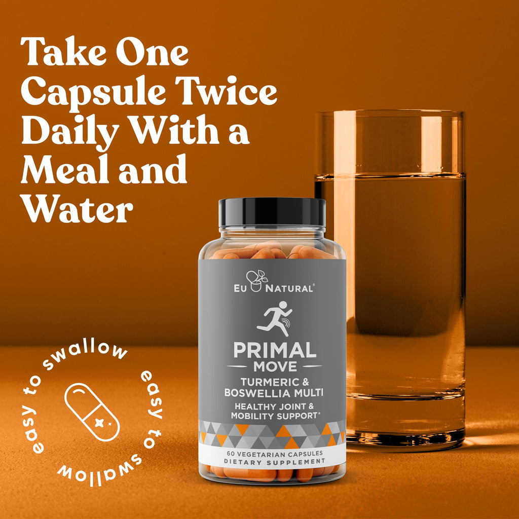 Primal Joint & Mobility Support - Advanced Joint Support Supplement for Women and Men - Turmeric, Boswellia, Ginger and Boron for Whole-Body Flexibility, Joint Health & Comfort - 60 Veg Soft Capsules Eu Natural Au supplements