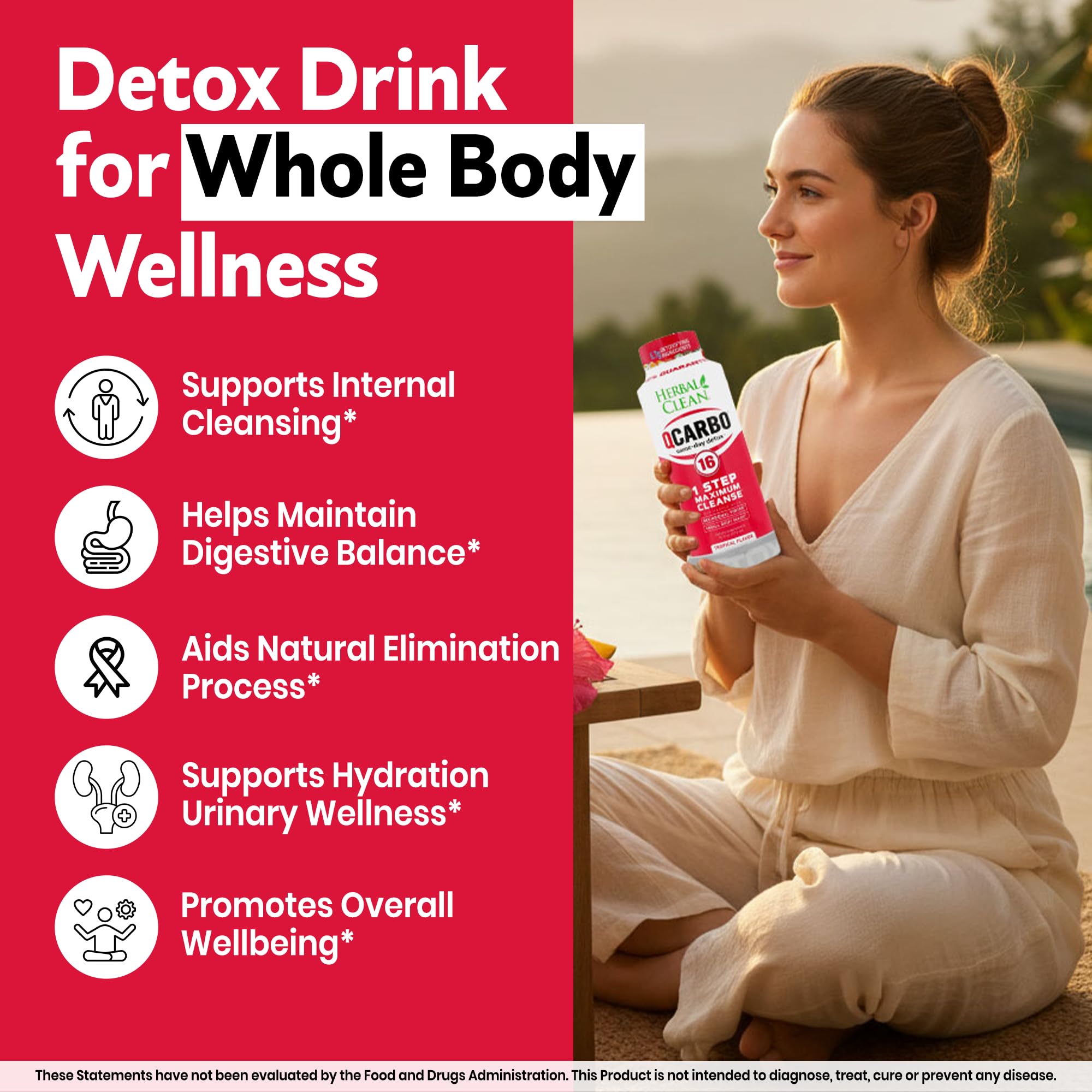 Herbal Clean Qcarbo16 Same-Day Detox Cleanse Drink (16 fl oz) - Tropical Flavor Full Body Cleanse* Detox Drink for Moderate Toxin Level*