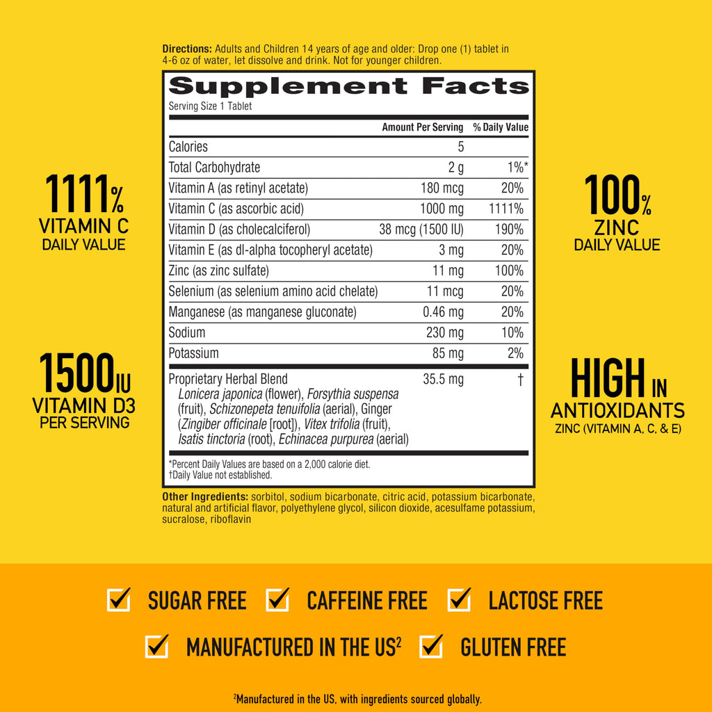 Airborne 1000mg Vitamin C with Vitamin D & Zinc, Sugar Free Multivitamin Immune Support Supplement, Antioxidants Vitamins A C & Vitamin E