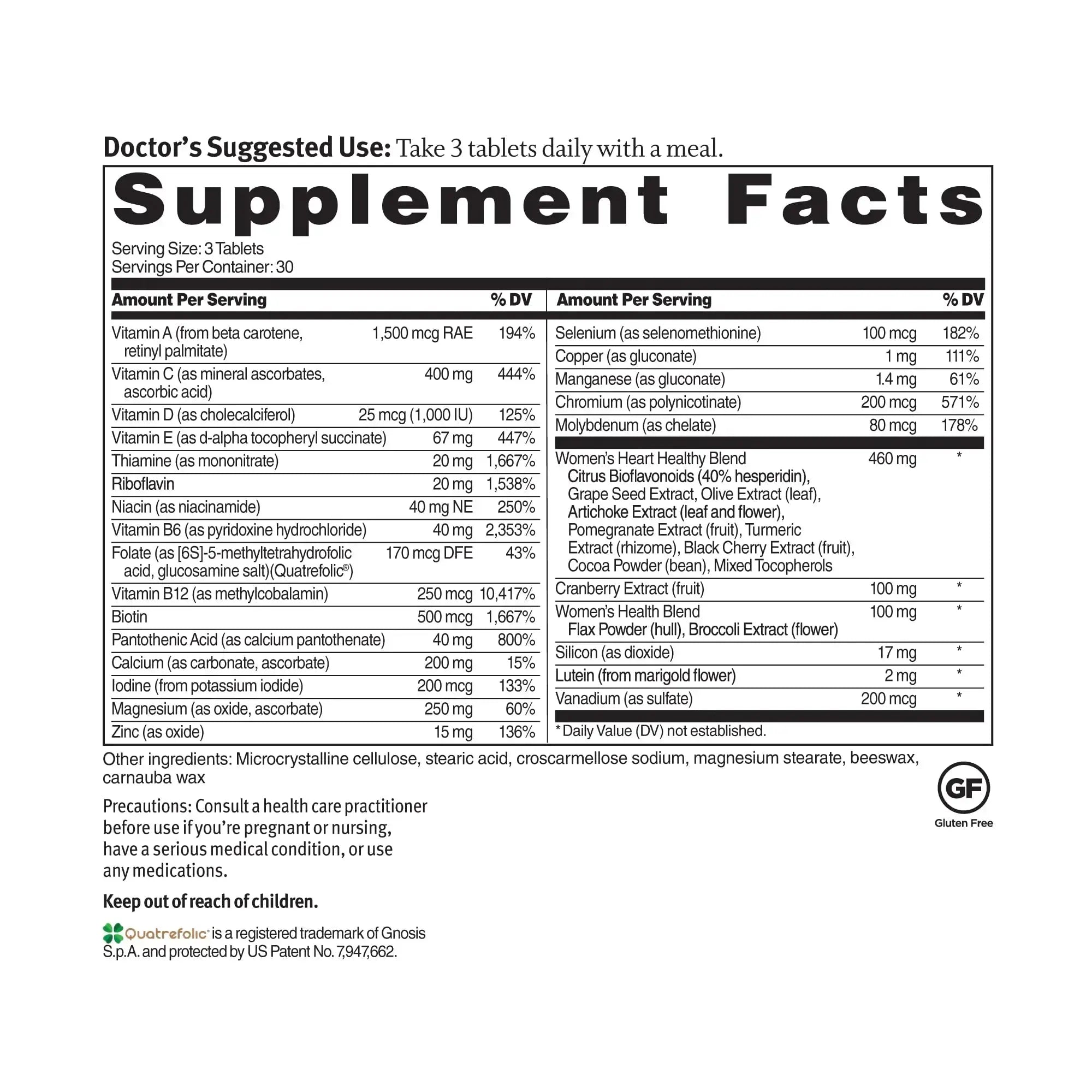 Dr. Sinatra Heart Healthy Multivitamin for Women with Vitamin D 1000 IU, A, B12, C, E, Biotin, Folate, and Zinc, 90 Tablets (30-Day Supply) Dr. Sinatra Au supplements