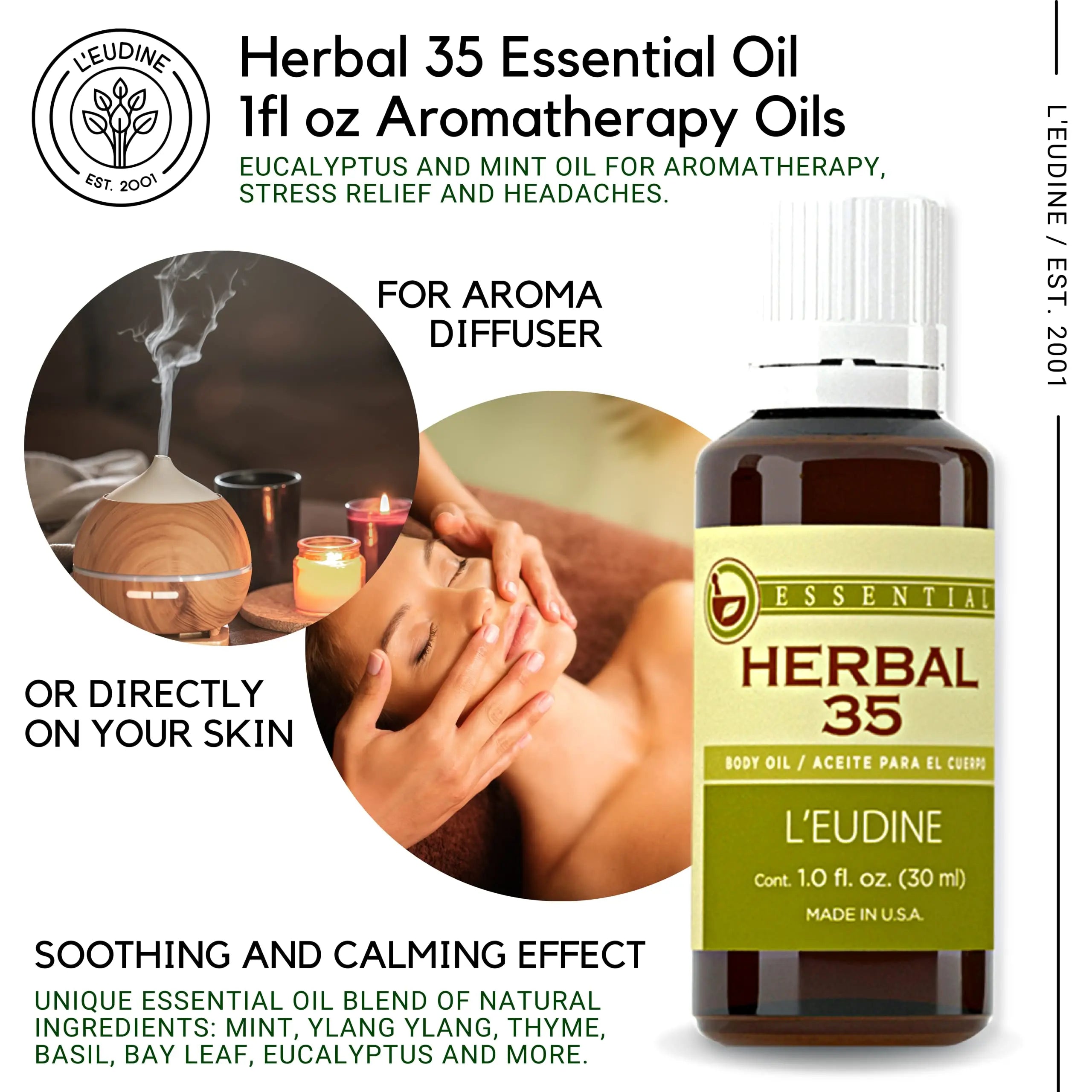 L'eudine Herbal 35 Essential Oil, Soothing and Calming Eucalyptus Essential Oil, Powerful Blend L'eudine Au supplements
