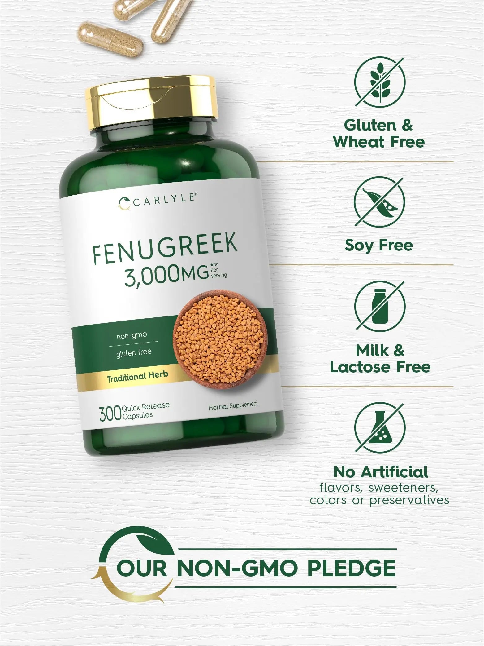 Carlyle Fenugreek Capsules 3000 mg | 300 Count | Non-GMO & Gluten Free Extract Carlyle Au supplements