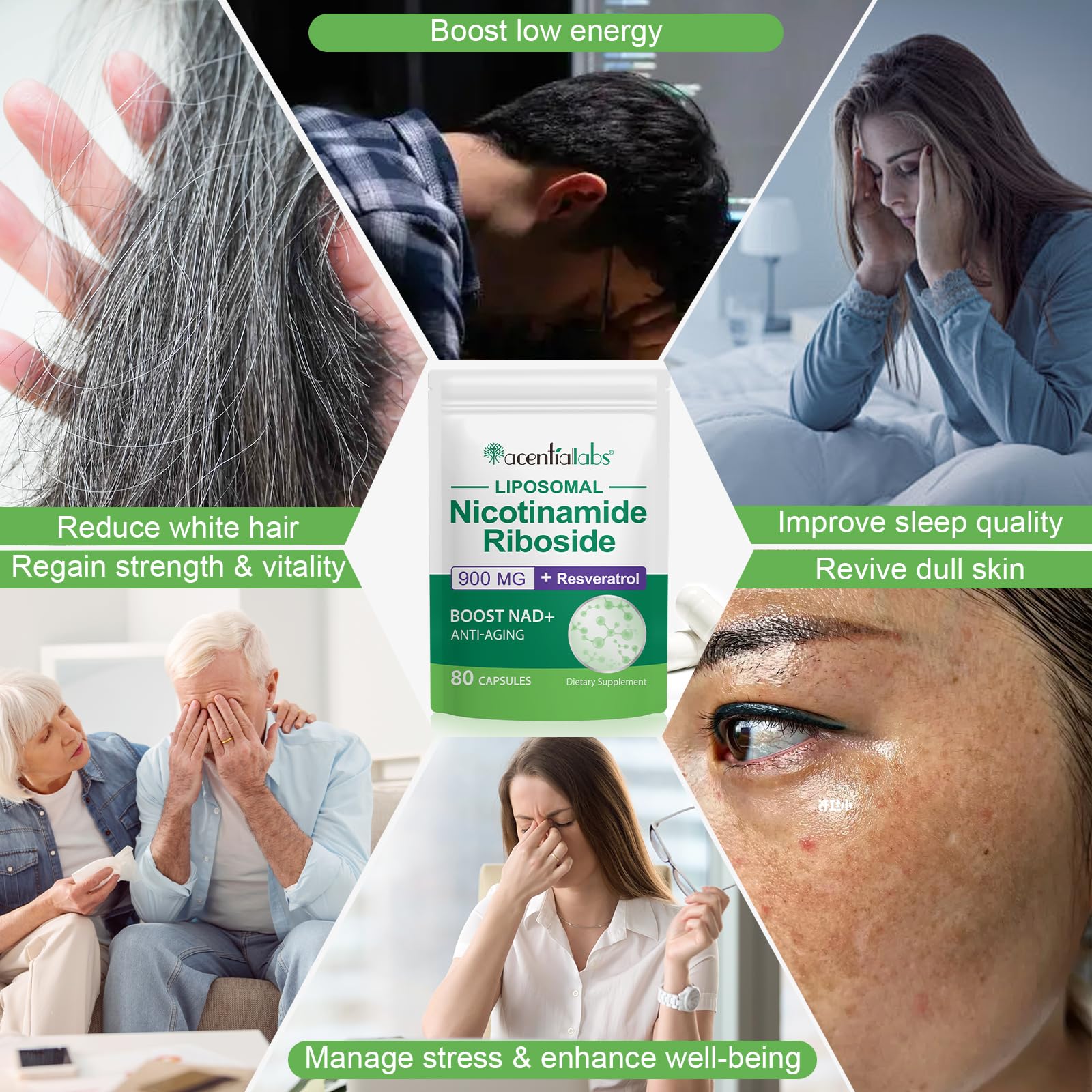 XINSZLIN NAD Supplement, NAD+ Nicotinamide Riboside Resveratrol 900mg, Dietary Supplement for Healthy Cellular Function, NAD+ Fuels Cellular Defense and Cctivates Anti-Aging Genes 80 Capsules XINSZLIN Au supplements
