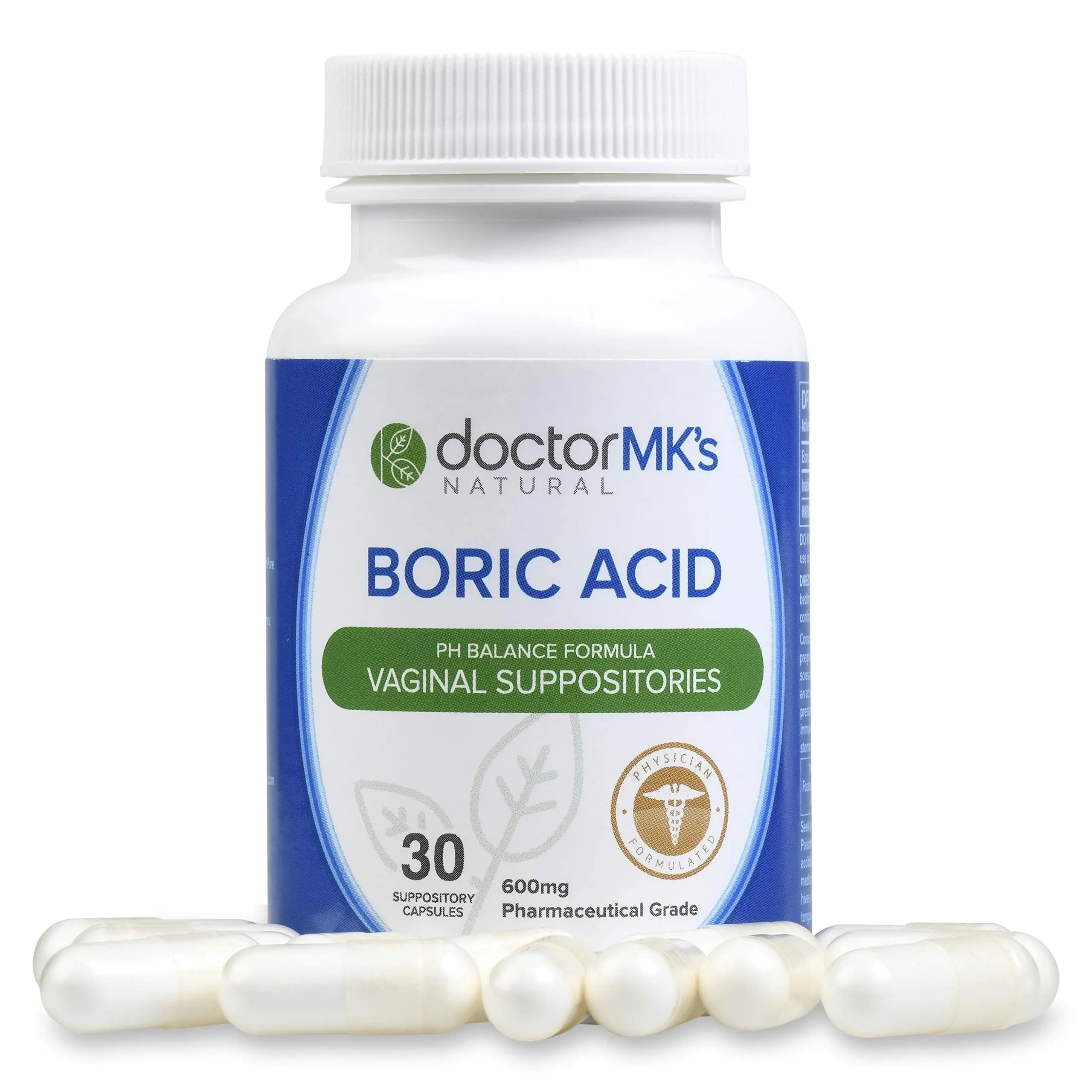 doctor MK's NATURAL Boric Acid Suppositories (600mg) for Healthy Feminine pH Support doctor MK's NATURAL Au supplements