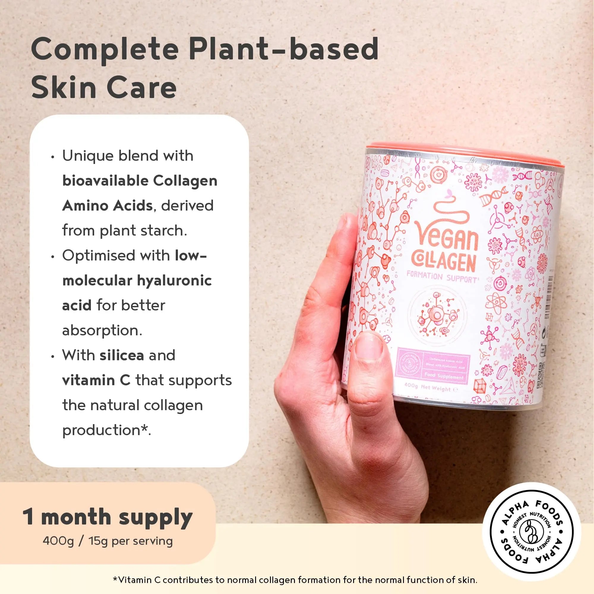 Vegan Collagen Powder with Hyaluronic Acid - Unflavoured 400g Powder Alpha Foods Au supplements