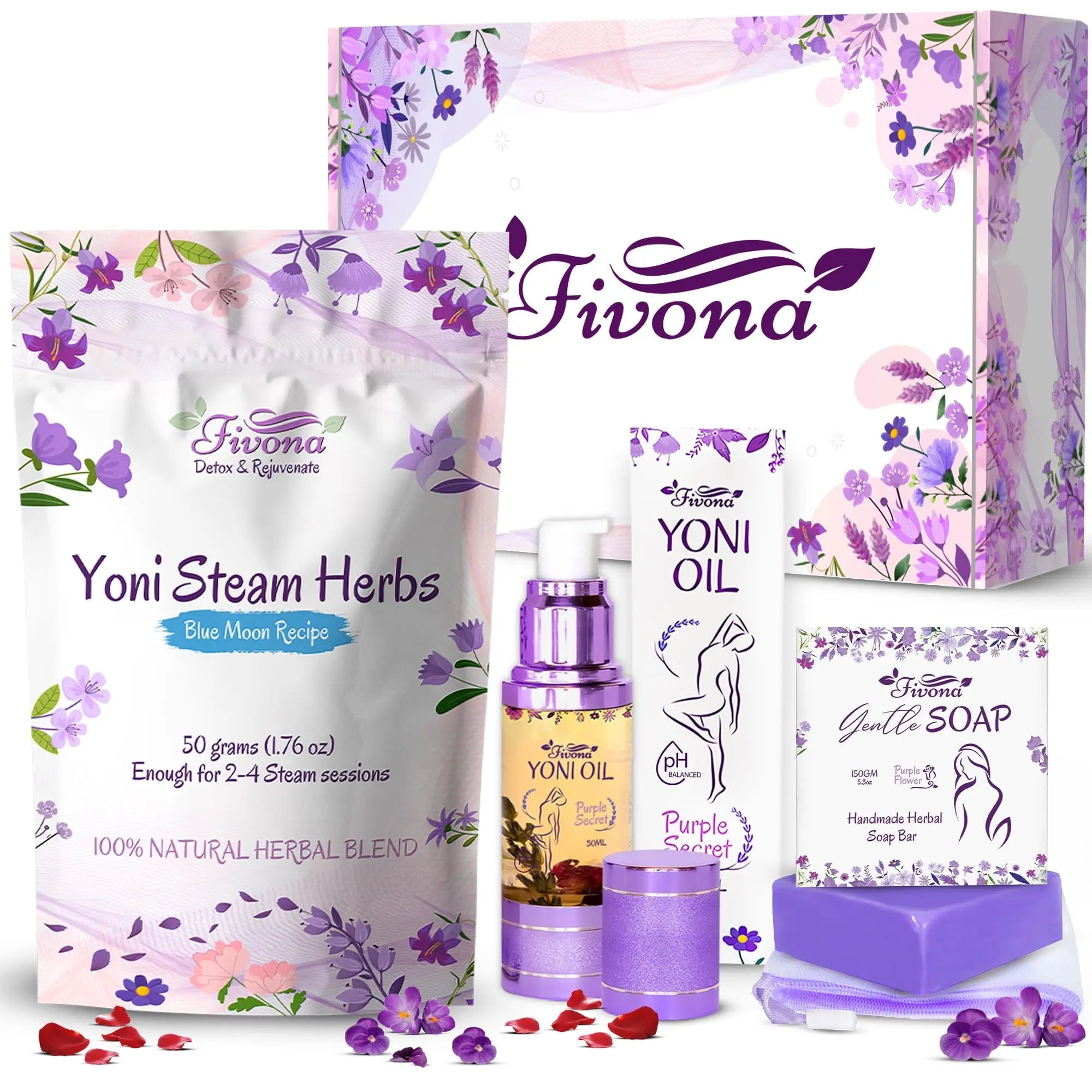 FIVONA Yoni Care Kit 3 in 1 - pH Balanced Natural Vaginal Oil 30 ml, Organic Herbal Soap 5.3 oz FIVONA Au supplements