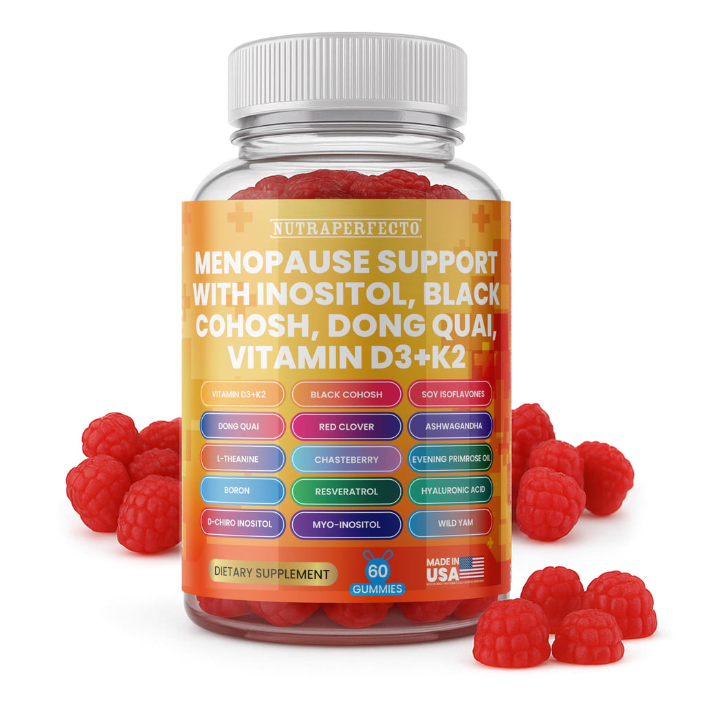 Sugar Free Menopause Support Gummies for Women D-Chiro Myo Inositol Black Cohosh Dong Quai Vitamin D3 K2 - Hormone Balance, PMS, Hot Flash & Night Sweat Relief Perimenopause Water Retention Debloating NutraPerfecto Au supplements