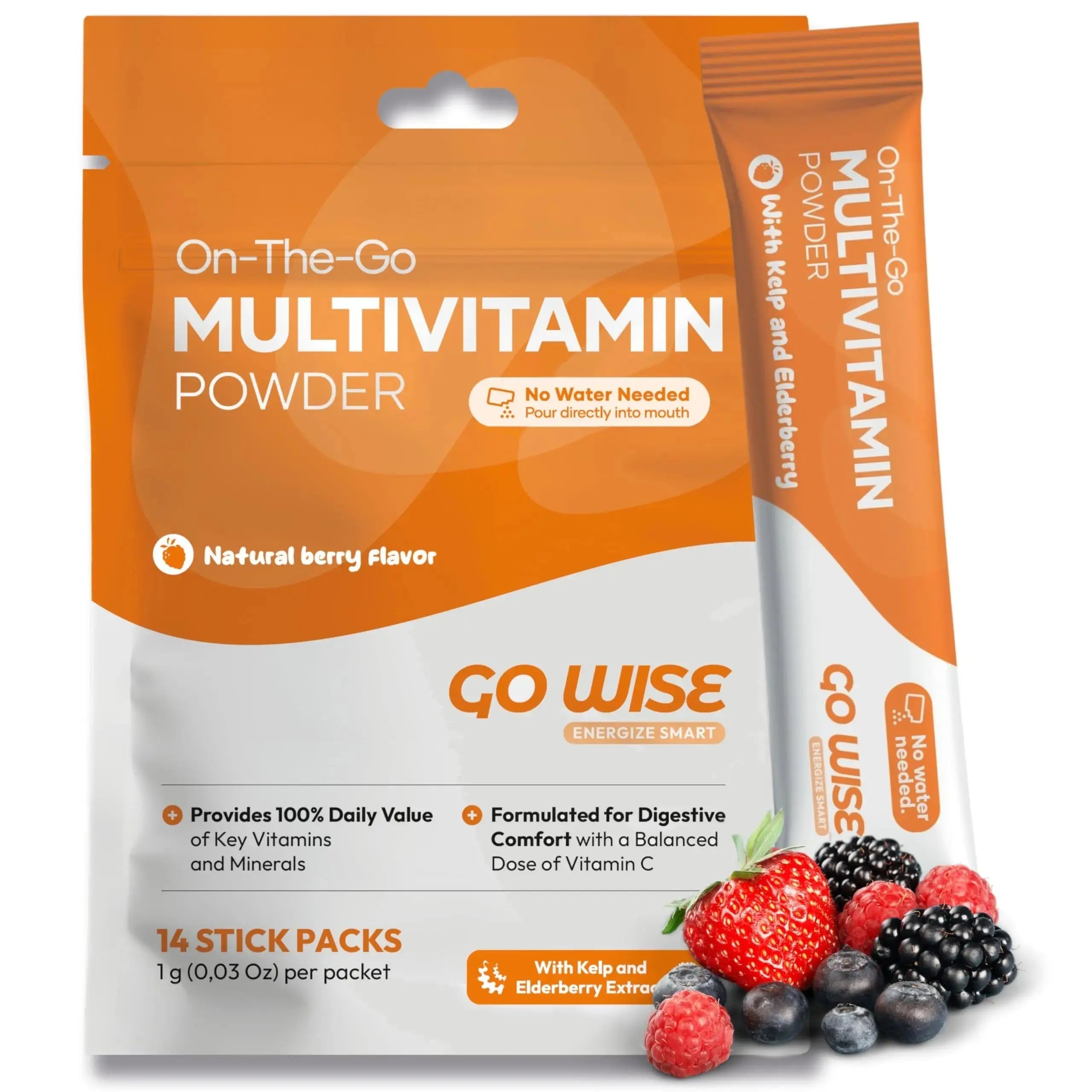 Go Wise On The Go Multivitamin Powder, 14 Vegan Daily Vitamin Packets for Men & Women, Natural Berry Flavor Go Wise Au supplements
