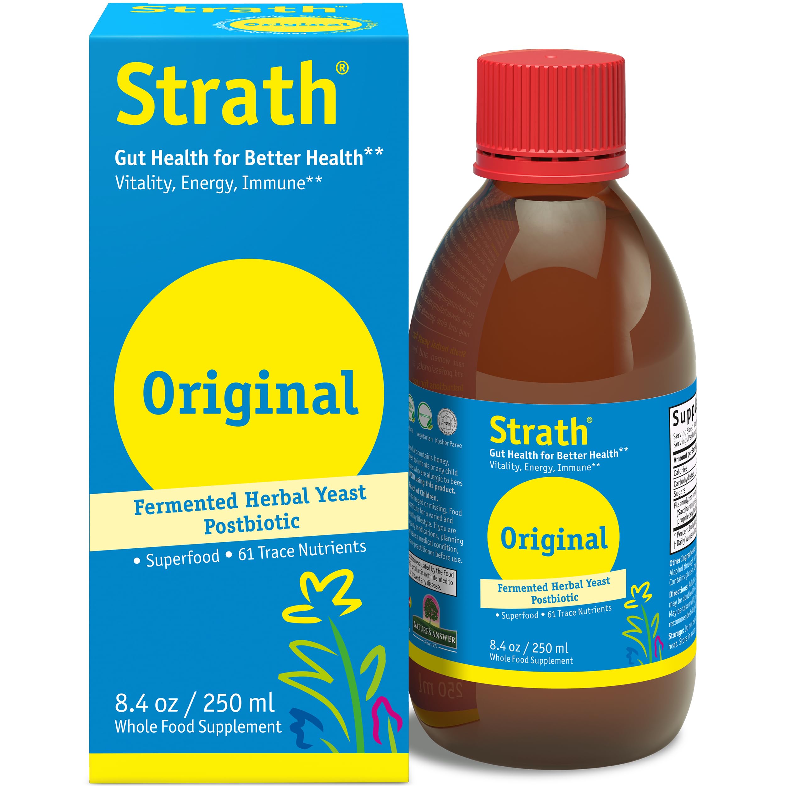 Strath Fermented Herbal Yeast Postbiotic - (8.4 Fl oz) Daily Nutritional Food Supplement Liquid | Supports Metabolism | Vegetarian | Lactose-Free | No Artificial Additives Bio-Strath Au supplements