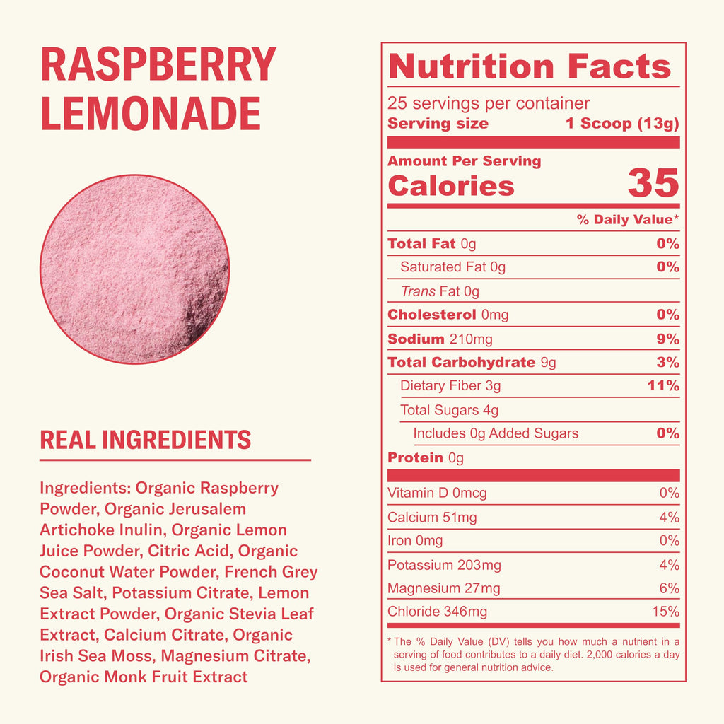 Ballerina Farm Farmer Hydrate, Daily Electrolytes Powder, Raspberry Lemonade, Hydration Drink Mix with Organic Coconut Water, Irish Sea Moss, Sea Salt, Prebiotic Fiber, No Added Sugar, 25 Servings
