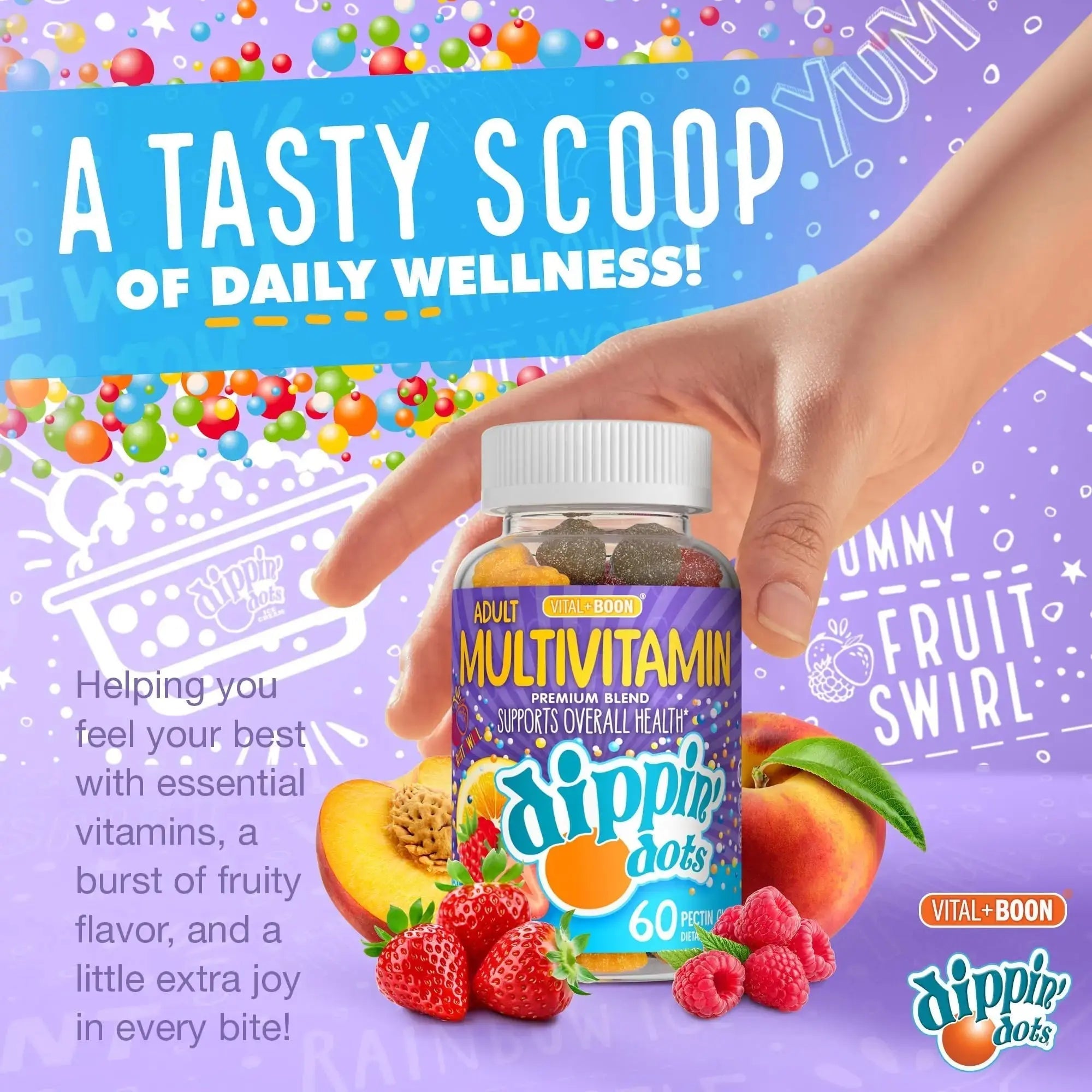 Vital+Boon Dippin' Dots - Multivitamin Gummies for Adults - Gummy Vitamins with Vitamin A, B6, C, D3, E & Folic Acid - Vegetarian Vital+Boon Au supplements