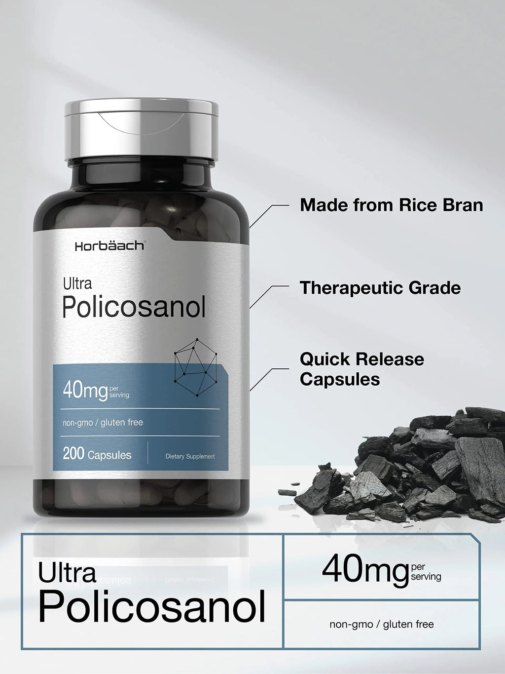Policosanol 40mg | 200 Capsules | Non-GMO and Gluten Free | by Horbaach Horbäach Au supplements