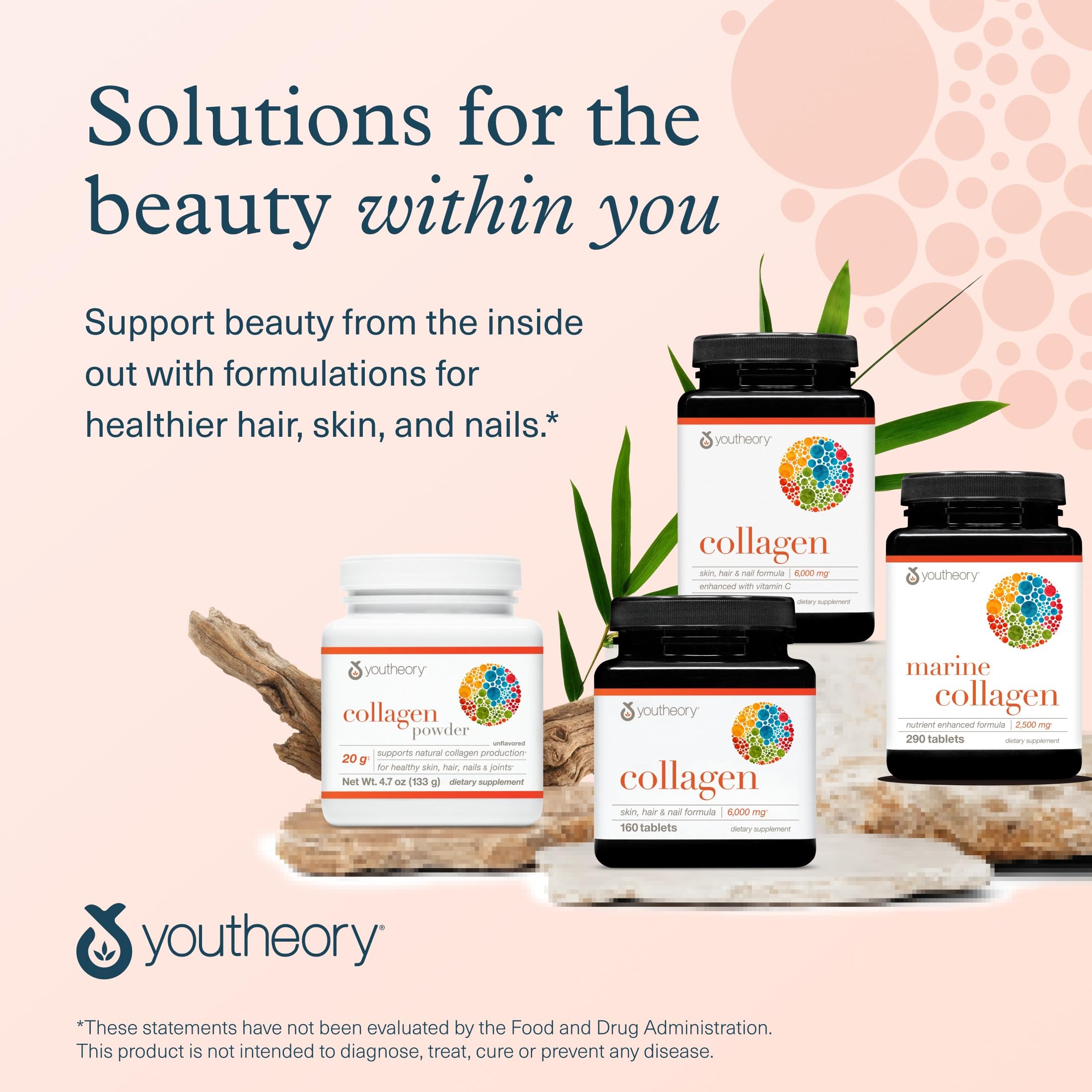 Youtheory Advanced Collagen - 6,000 mg Hydrolyzed Collagen Peptides - Includes Antioxidants & Contains Vitamin C - Hair Growth, Nails, Joint Health & Bone Support