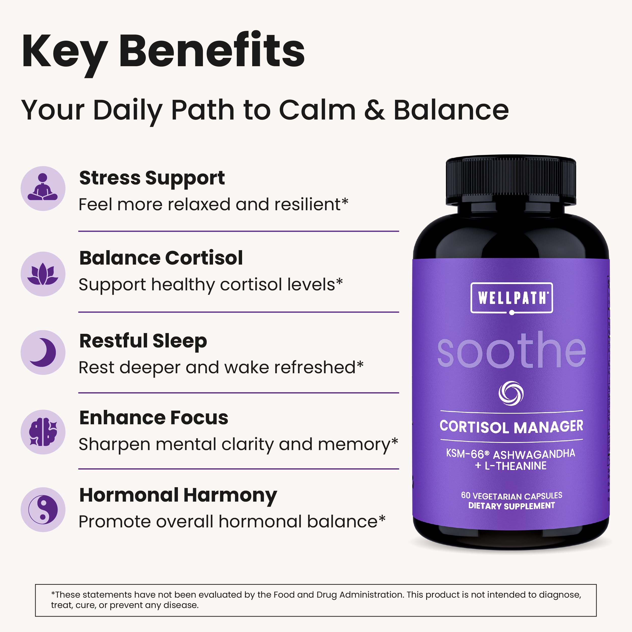 WellPath Soothe Cortisol Manager - Cortisol Supplements for Women with KSM-66® Ashwagandha & L-Theanine - Stress Support, Detox - 11-in-1 Complex, Vegan, Made in USA, Non-GMO, 60 Ct WellPath Au supplements