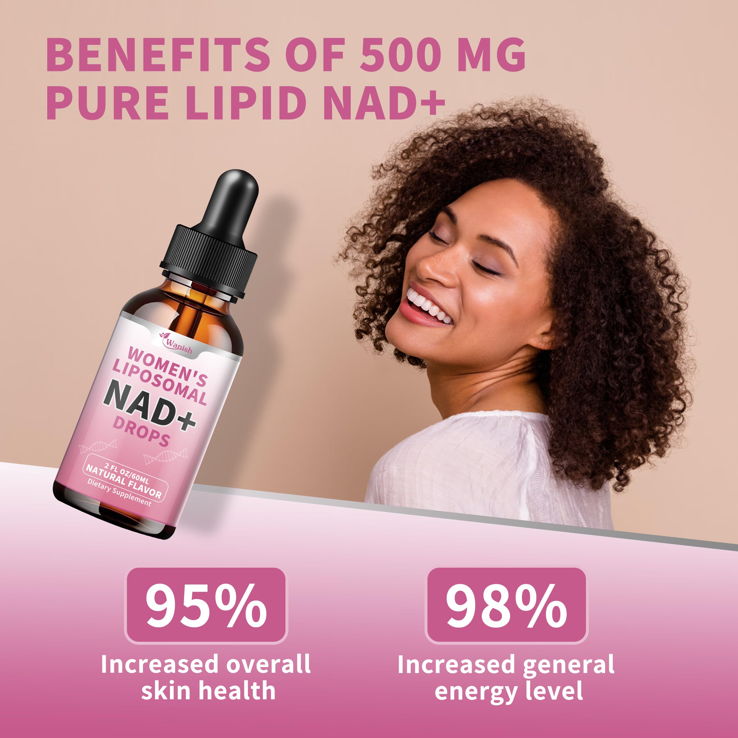 Liposomal NAD Liquid Supplement for Women, Pure 500mg NAD Nicotinamide - Cell Regeneration，Energy & Metabolism Support, Vegan,Sugar Free，Additives Free，2 Fl Oz Wanish Au supplements