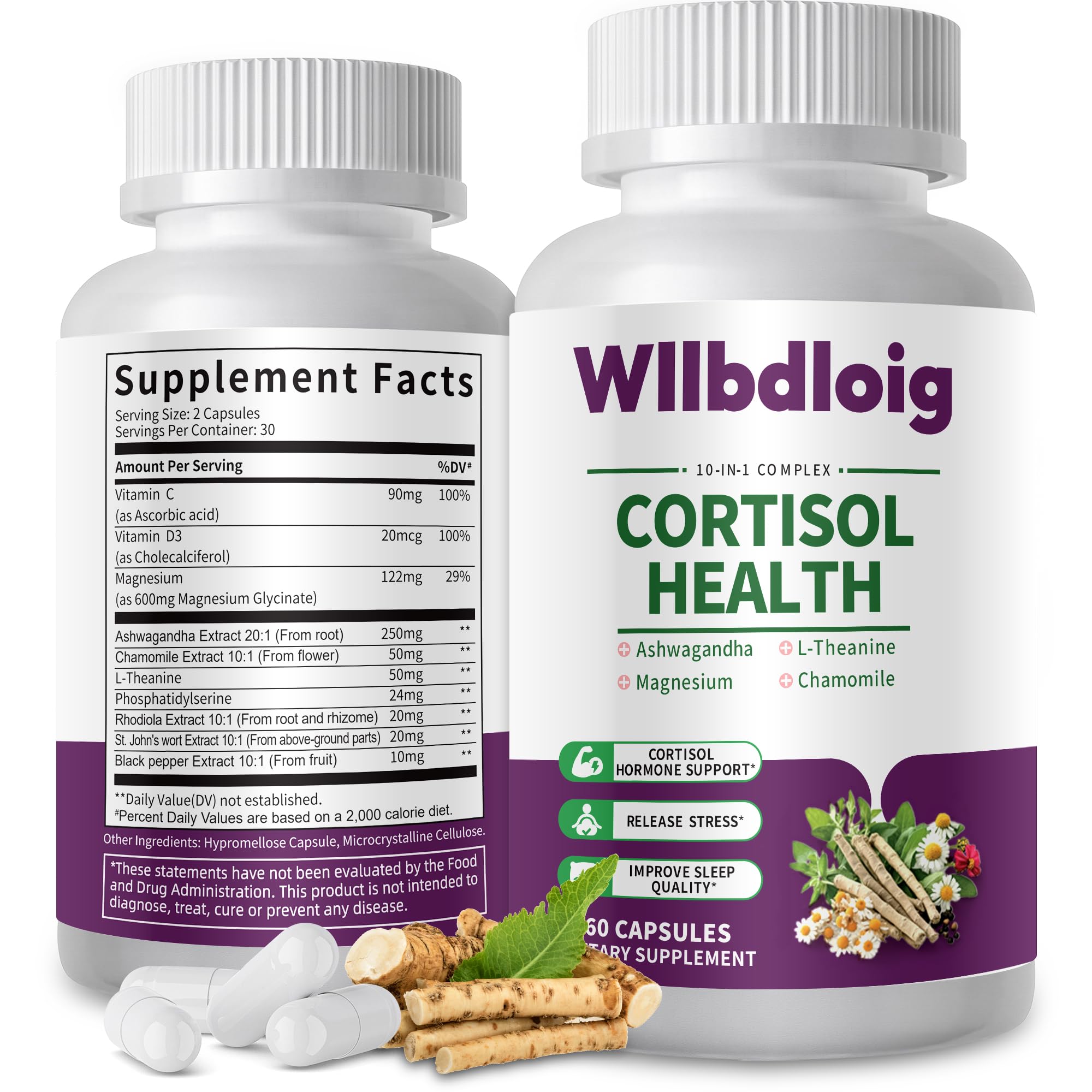 Cortisol Supplements for Women Men, High Cortisol Reducer Health, Detox Cortisol Manager for Stress Relief ,Mood and Sleep with Ashwagandha, L-Theanine, Lower and Control - Non-GMO,Vegan 60 Capsules Wllbdloig Au supplements