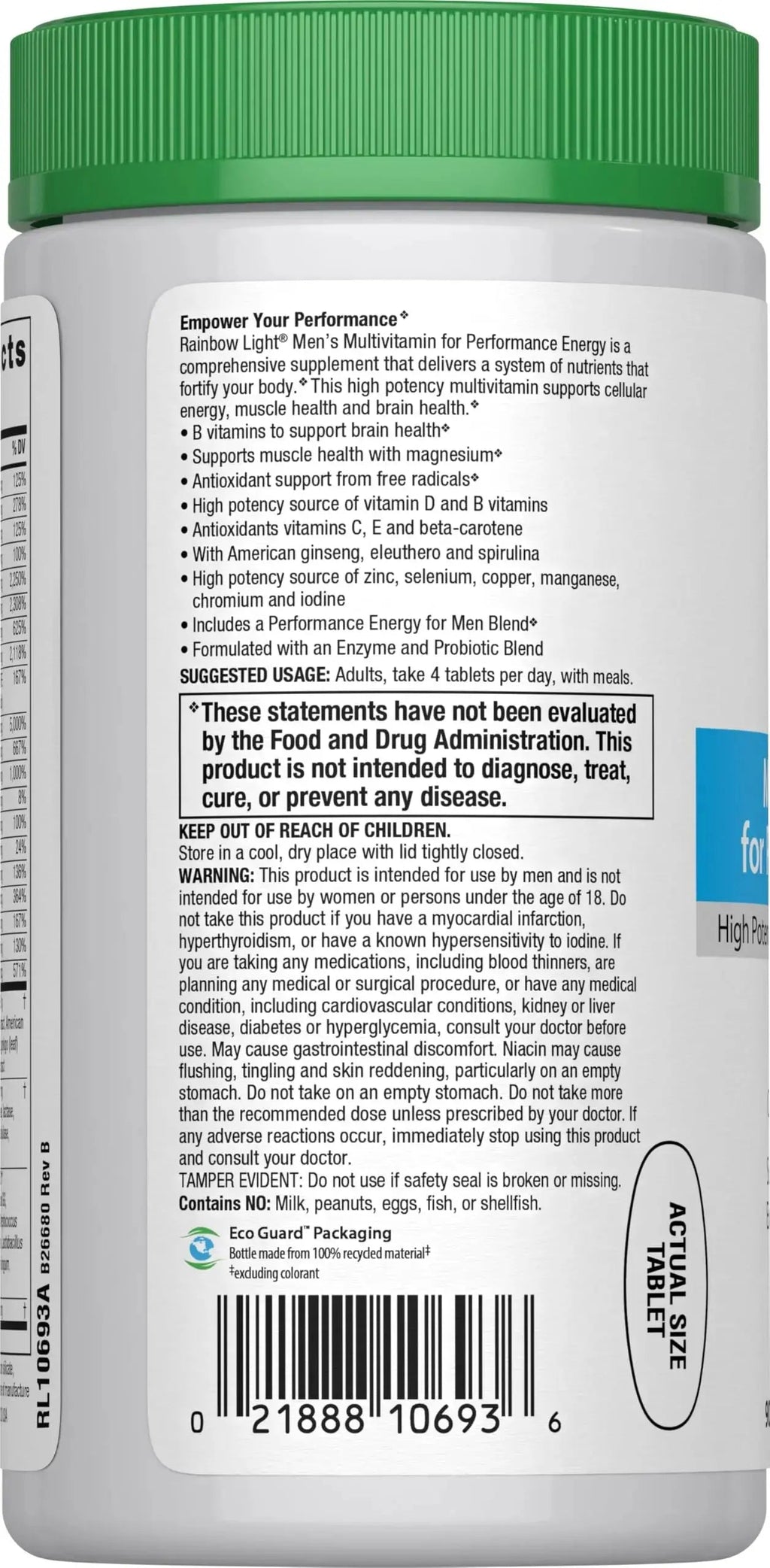 Rainbow Light Performance Energy Multivitamin for Men + | 90 Tablets | Real Food Nutrients | with Digestive Enzymes & Probiotics | Nitric Oxide Precursors Rainbow Light Au supplements