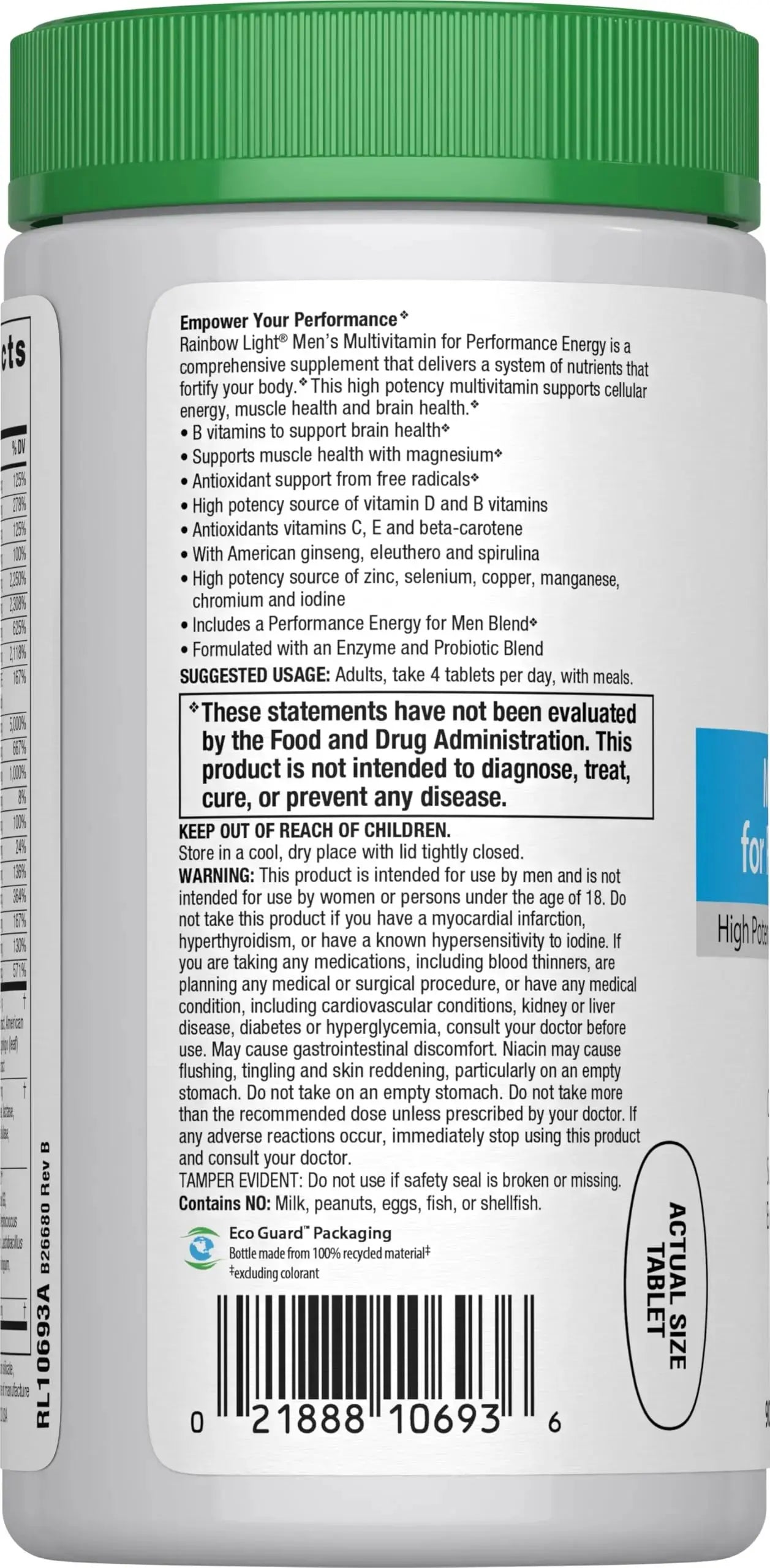 Rainbow Light Performance Energy Multivitamin for Men + | 90 Tablets | Real Food Nutrients | with Digestive Enzymes & Probiotics | Nitric Oxide Precursors Rainbow Light Au supplements
